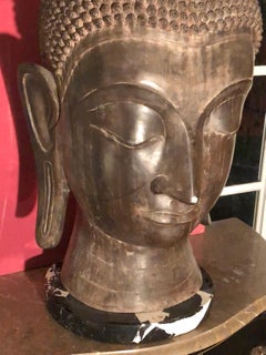 Antique 19th Century Monumental Thai Bronze Buddha on Antique Marble Base