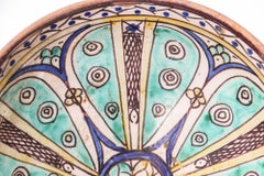 Antique 19th C. Moroccan Ceramic Bowl Polychrome Footed Dish Fez