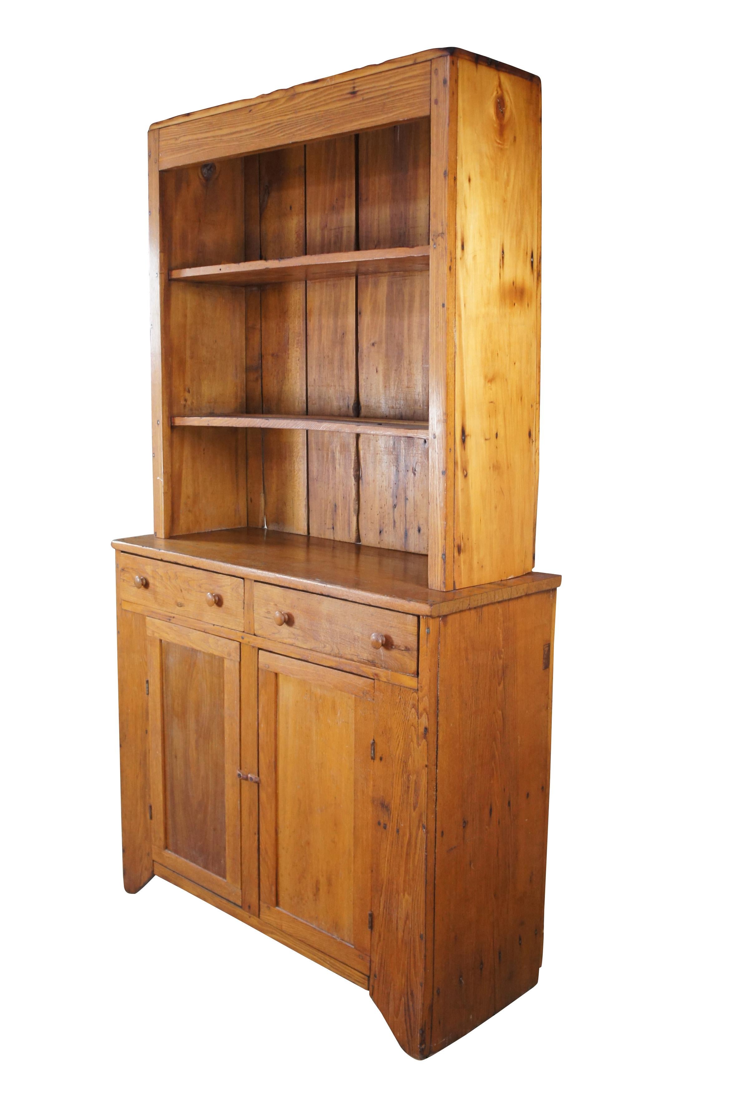 American Classical Antique 19th C. Oak Step Back Pewter China Hutch Farmhouse Cupboard Bookcase