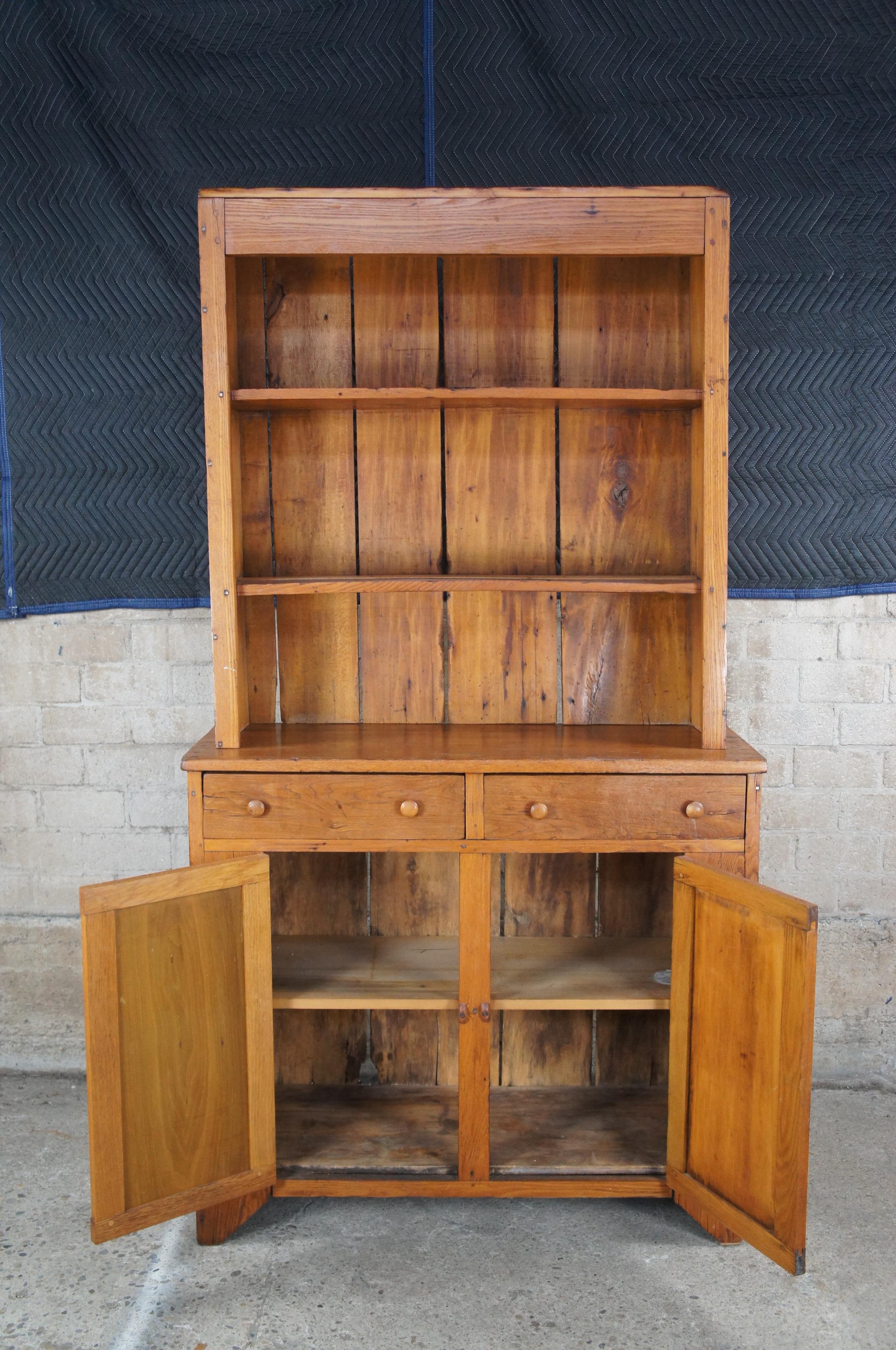 Antique 19th C. Oak Step Back Pewter China Hutch Farmhouse Cupboard Bookcase 1