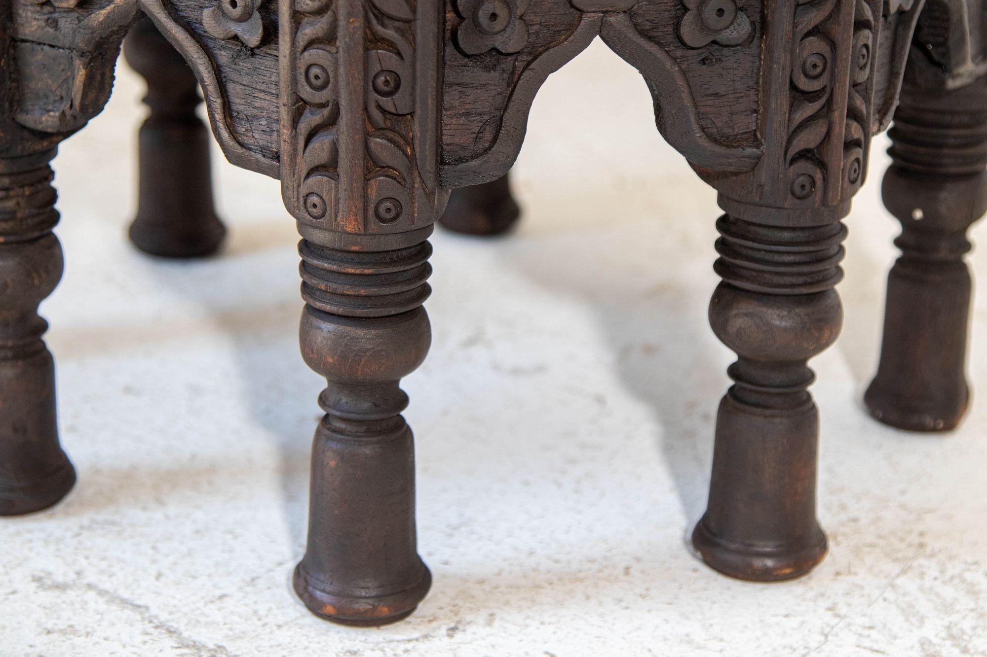 Wood Antique 19th c. Octagonal Moorish Side Table Hand-carved with Geometric Design For Sale