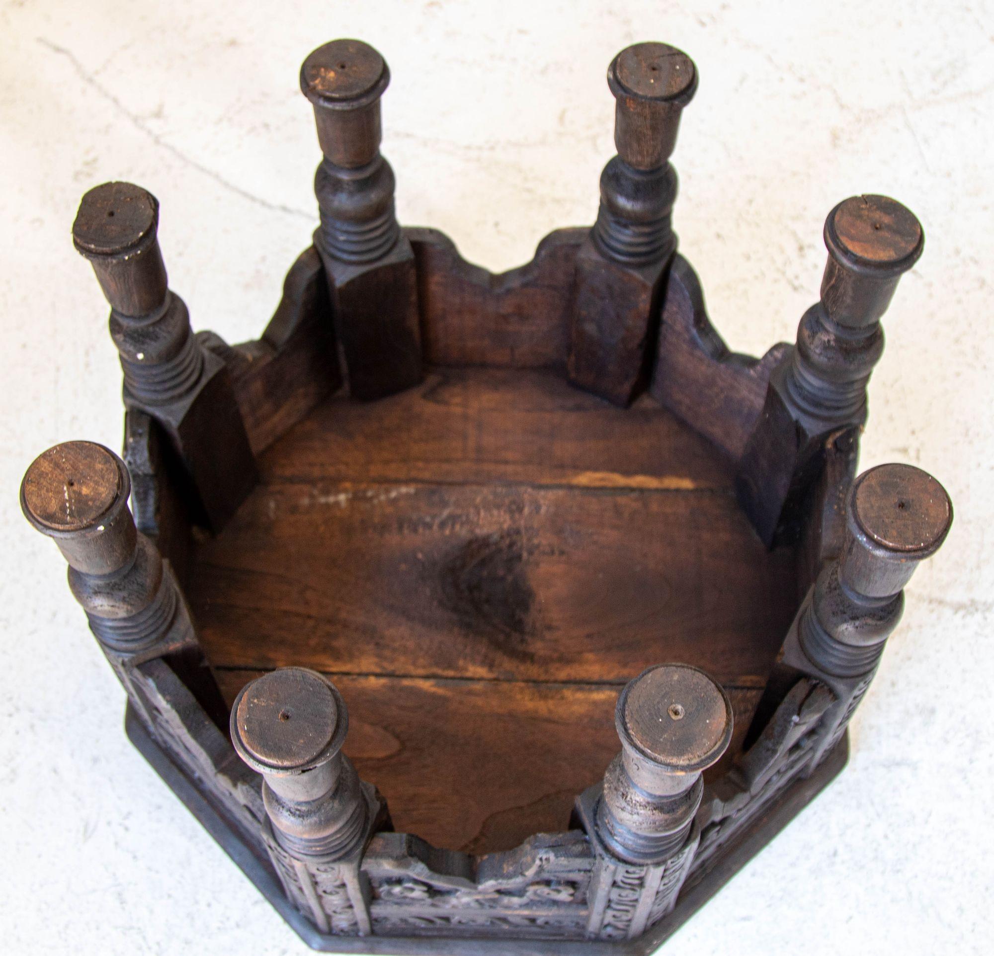 Antique 19th c. Octagonal Moorish Side Table Hand-carved with Geometric Design For Sale 1