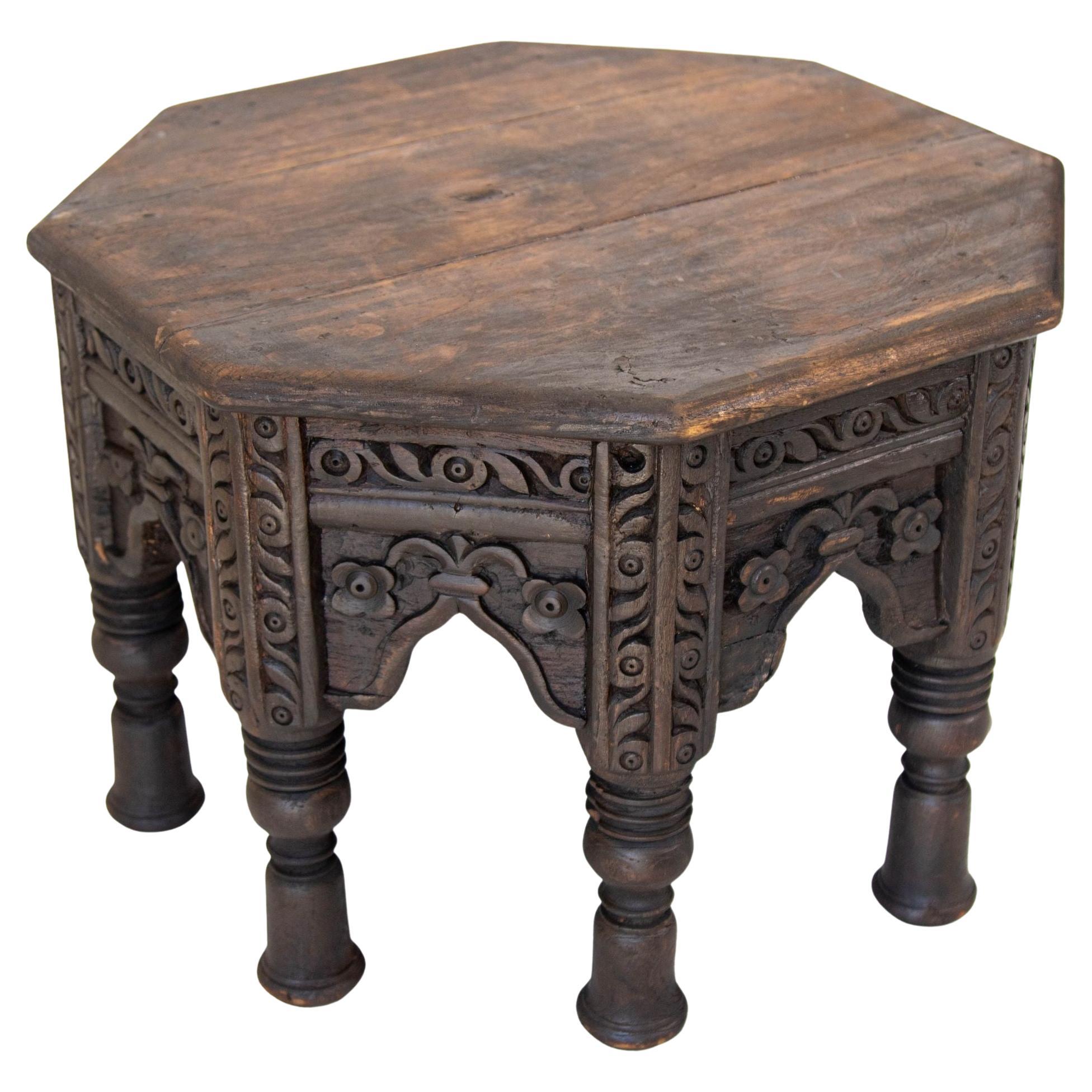 Antique 19th c. Octagonal Moorish Side Table Hand-carved with Geometric Design For Sale