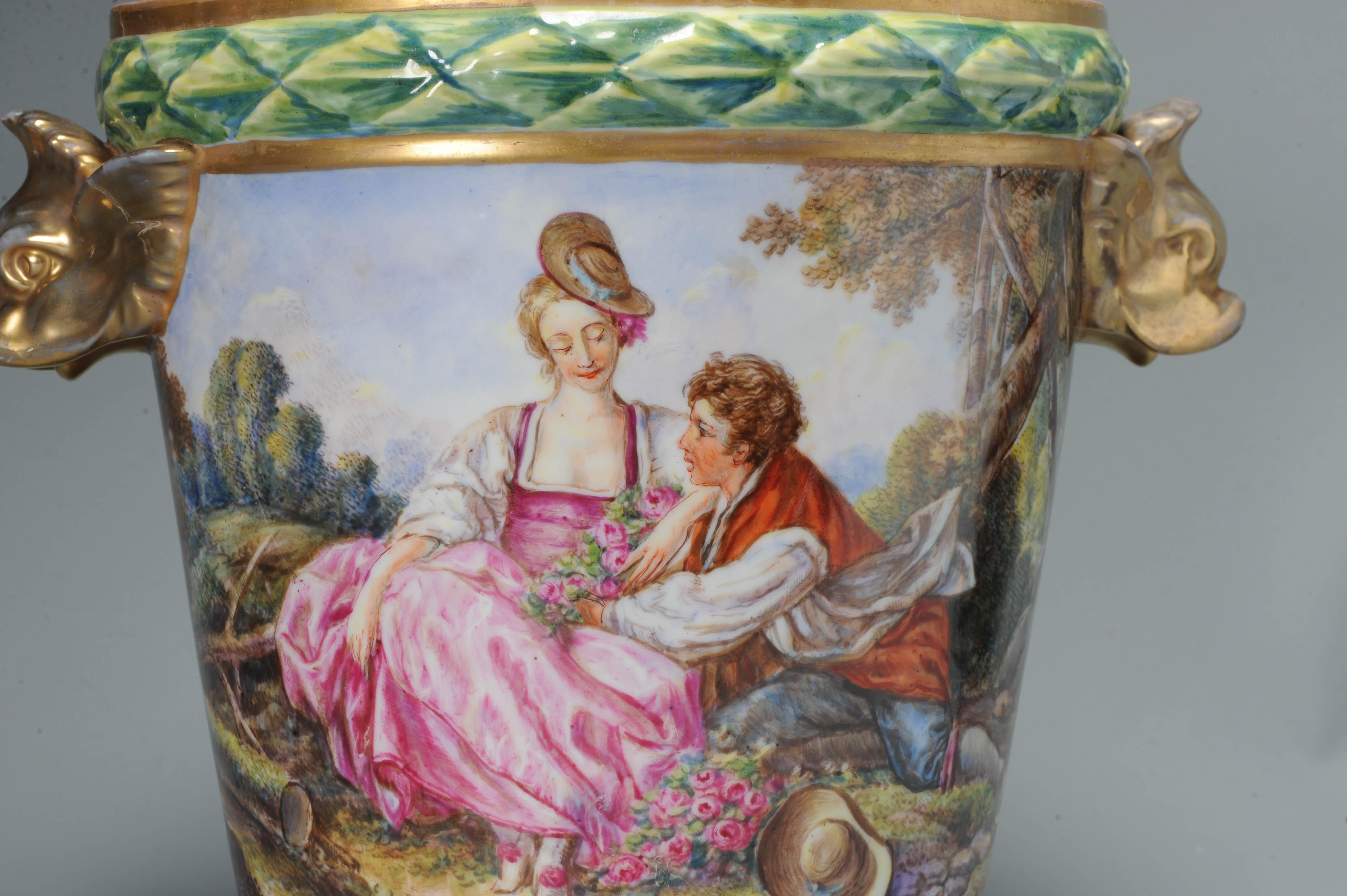 Antique 19th Century Paris France Porcelain Cache Pot Jardiniere Sevres Style 6