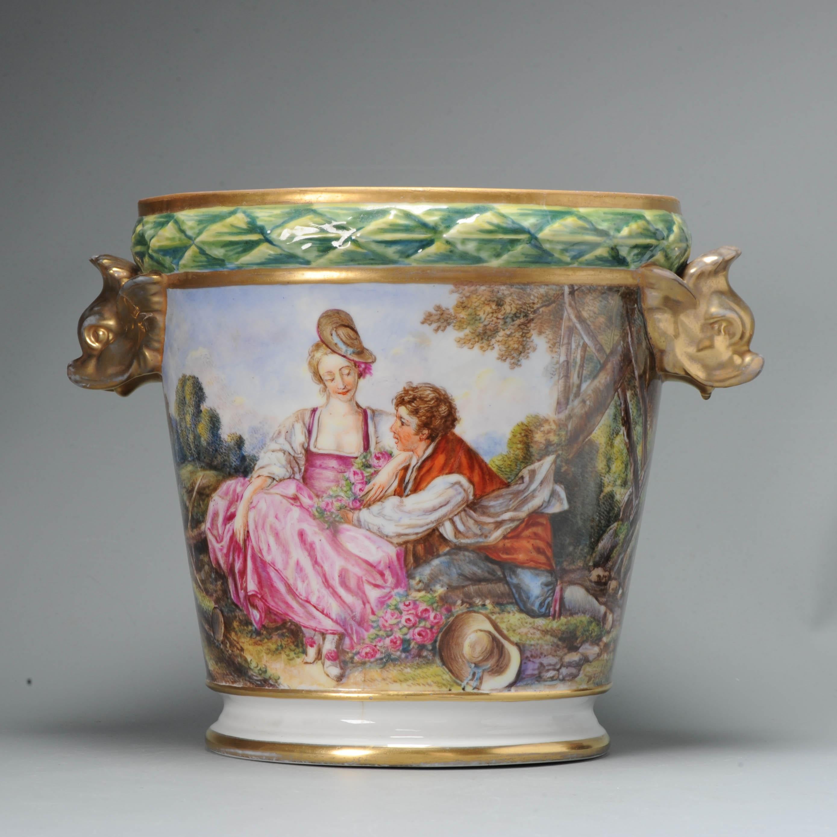 French porcelain cache pot

Condition
No real damages found, just a small process flaw in base and some ware. Size290mm x 215mm x 220mm
Period
19th century.