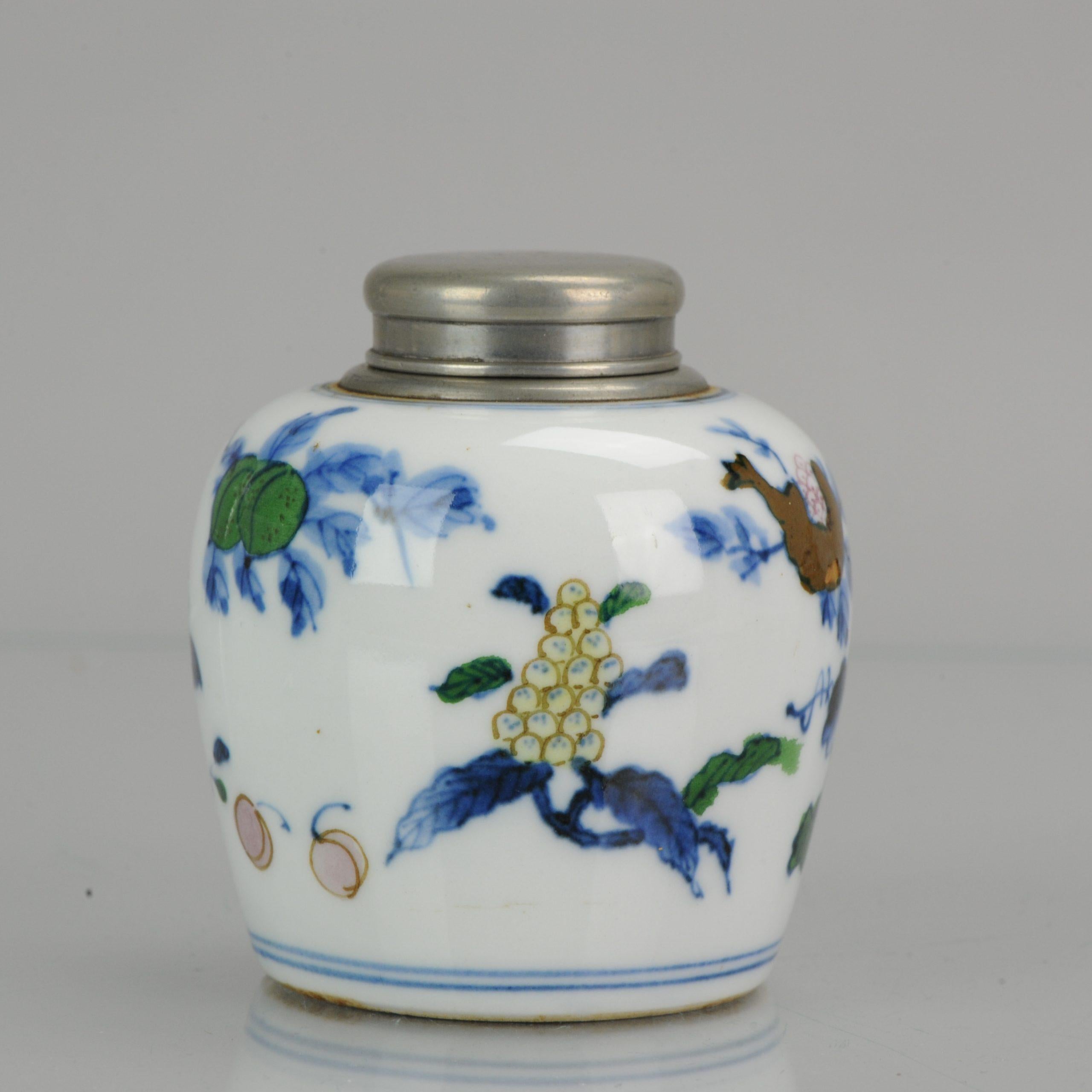 Qing Antique 19th Century Porcelain Doucai Tea Caddy Marked Fruit Decoration Chinese