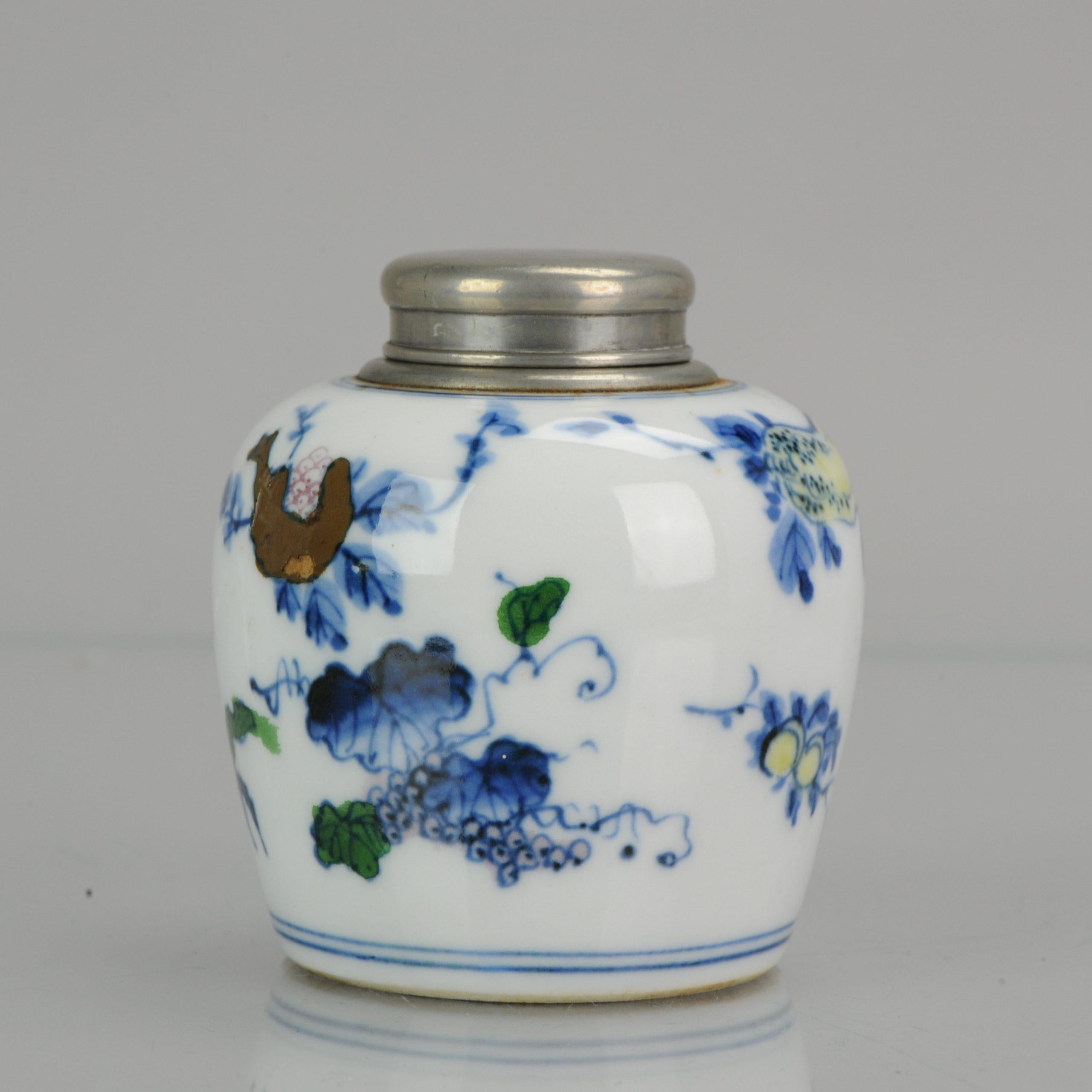 Antique 19th Century Porcelain Doucai Tea Caddy Marked Fruit Decoration Chinese 1