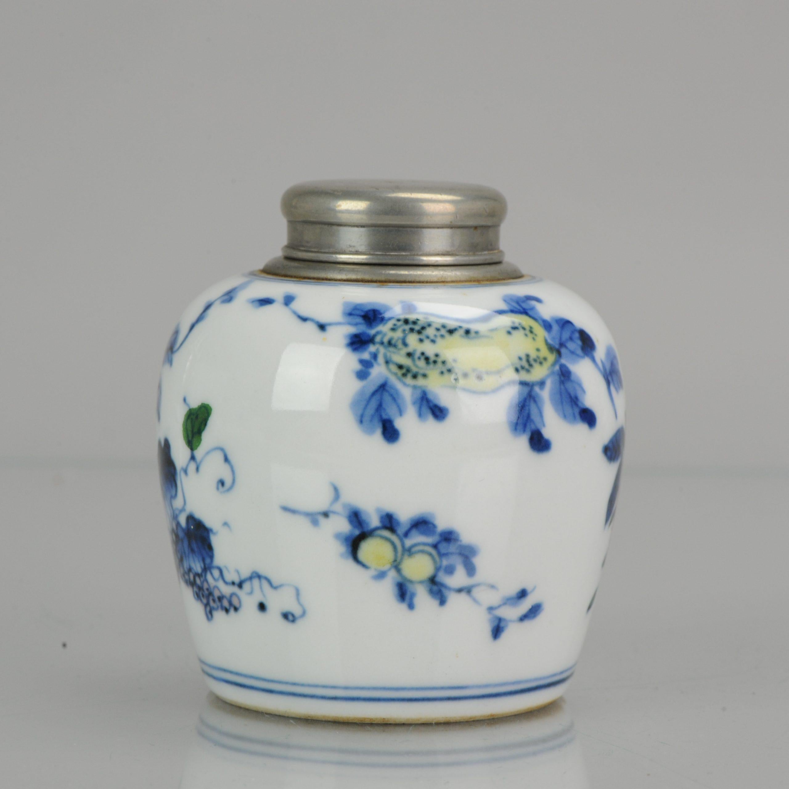 Antique 19th Century Porcelain Doucai Tea Caddy Marked Fruit Decoration Chinese 2