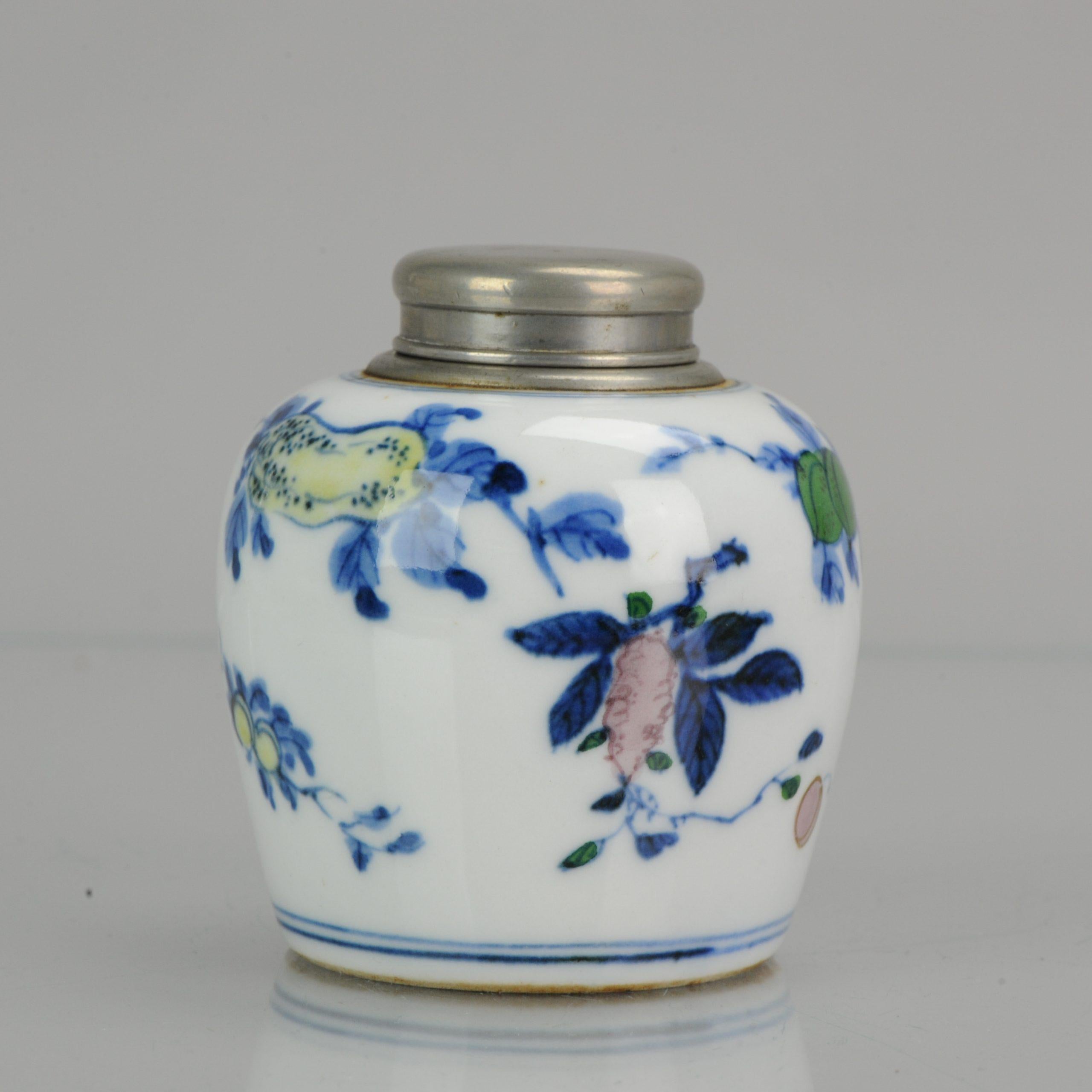 Antique 19th Century Porcelain Doucai Tea Caddy Marked Fruit Decoration Chinese 3