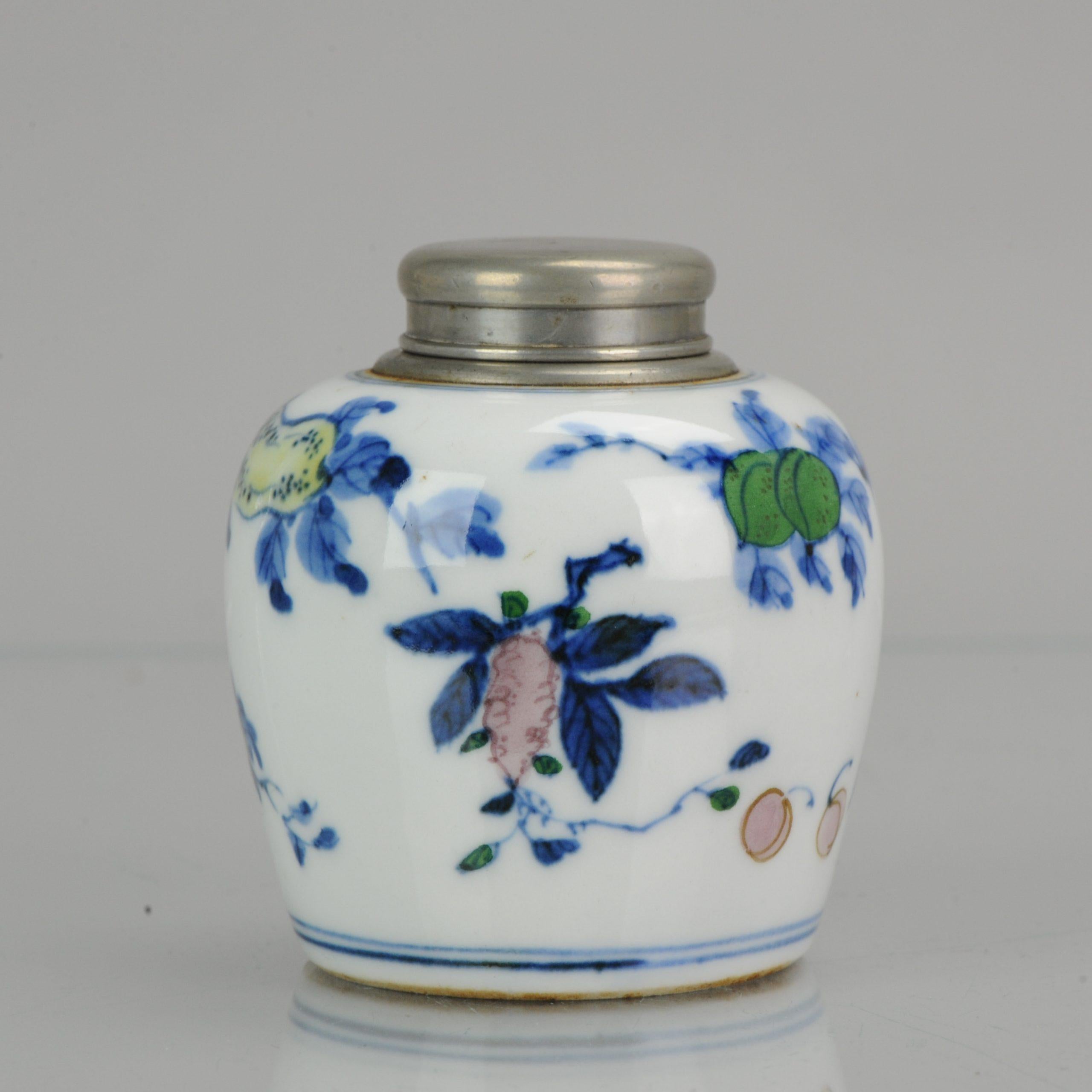 Antique 19th Century Porcelain Doucai Tea Caddy Marked Fruit Decoration Chinese 4