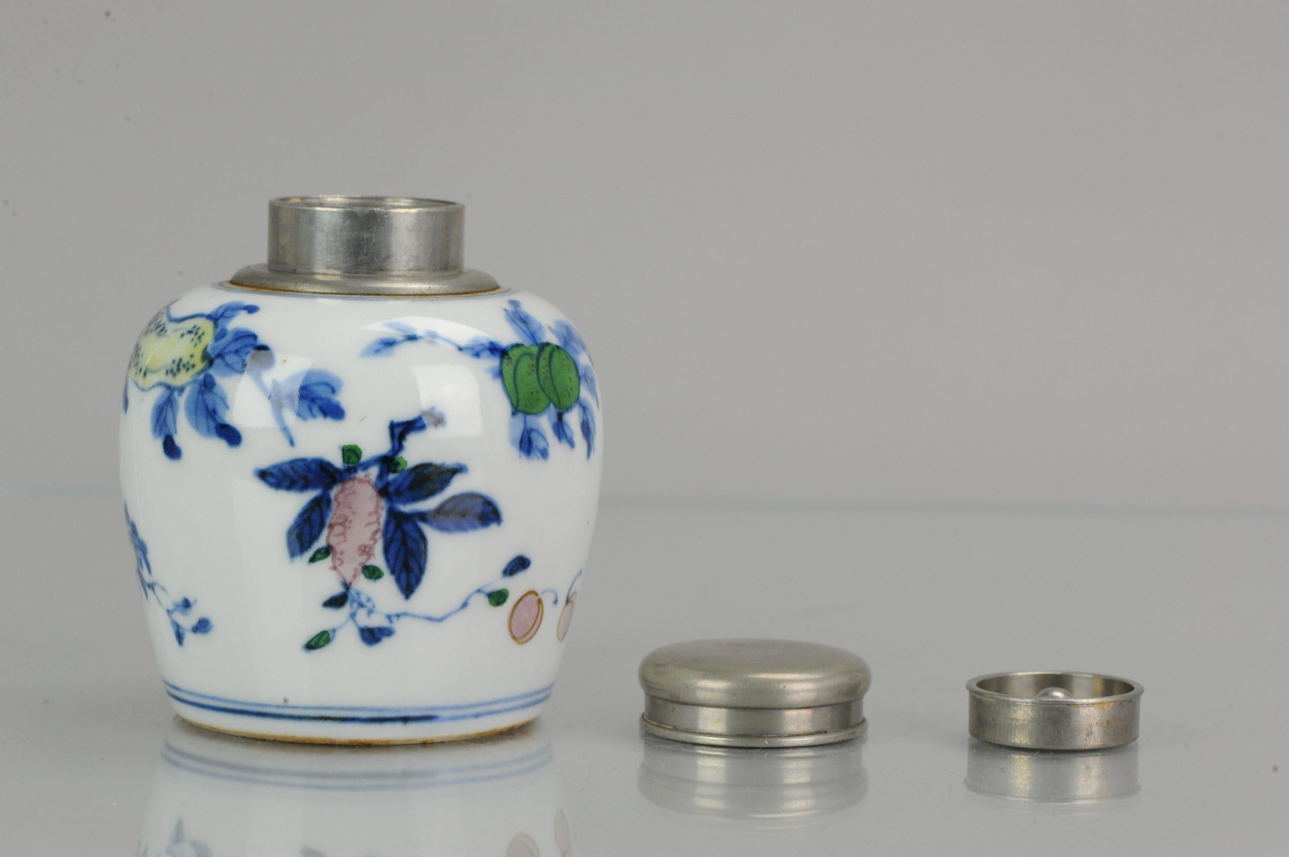 Antique 19th Century Porcelain Doucai Tea Caddy Marked Fruit Decoration Chinese 5