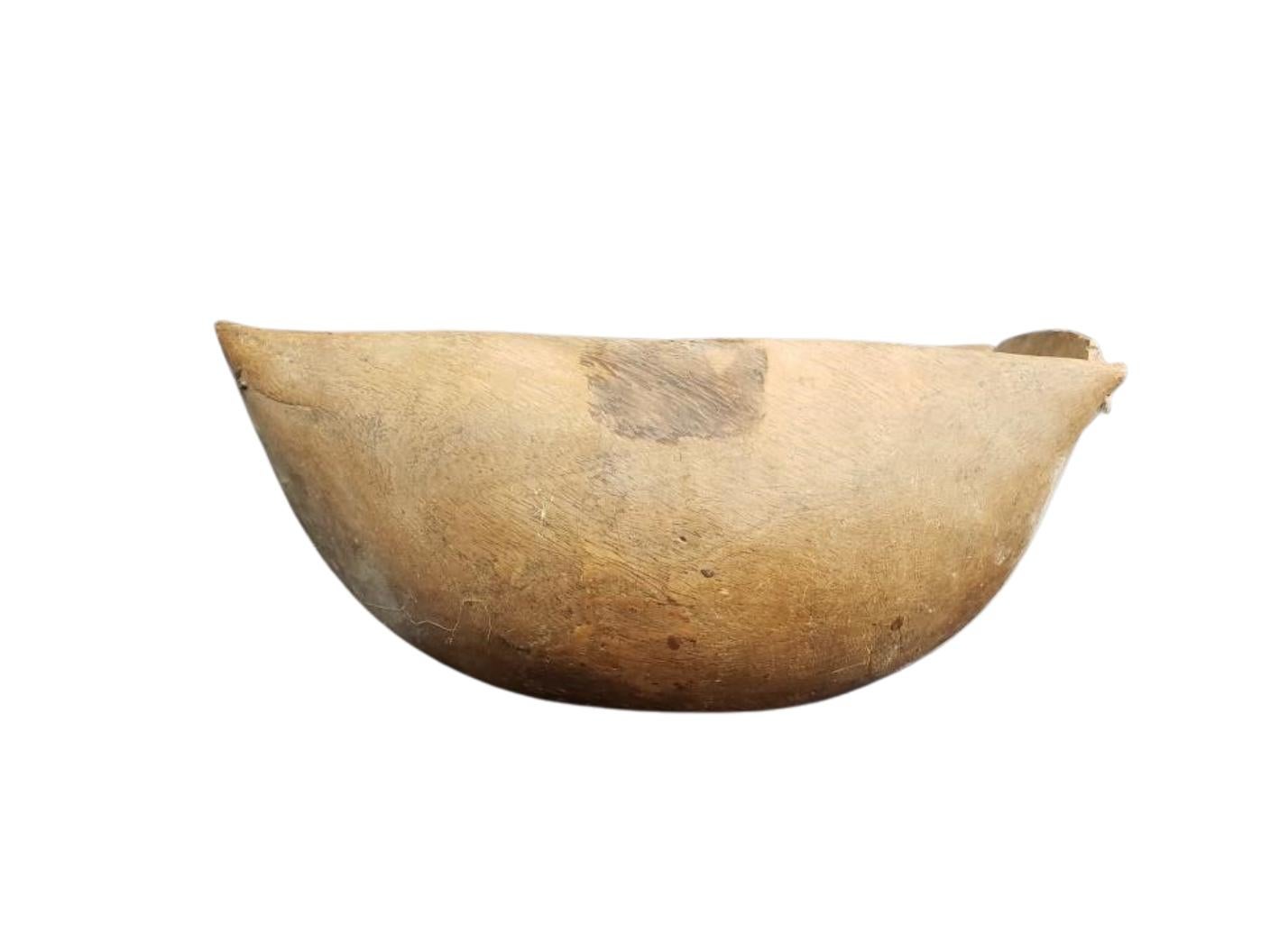 19th Century Antique 19th C. Primitive Hand-Carved Wooden Dough Bowl with Stitch Repairs For Sale