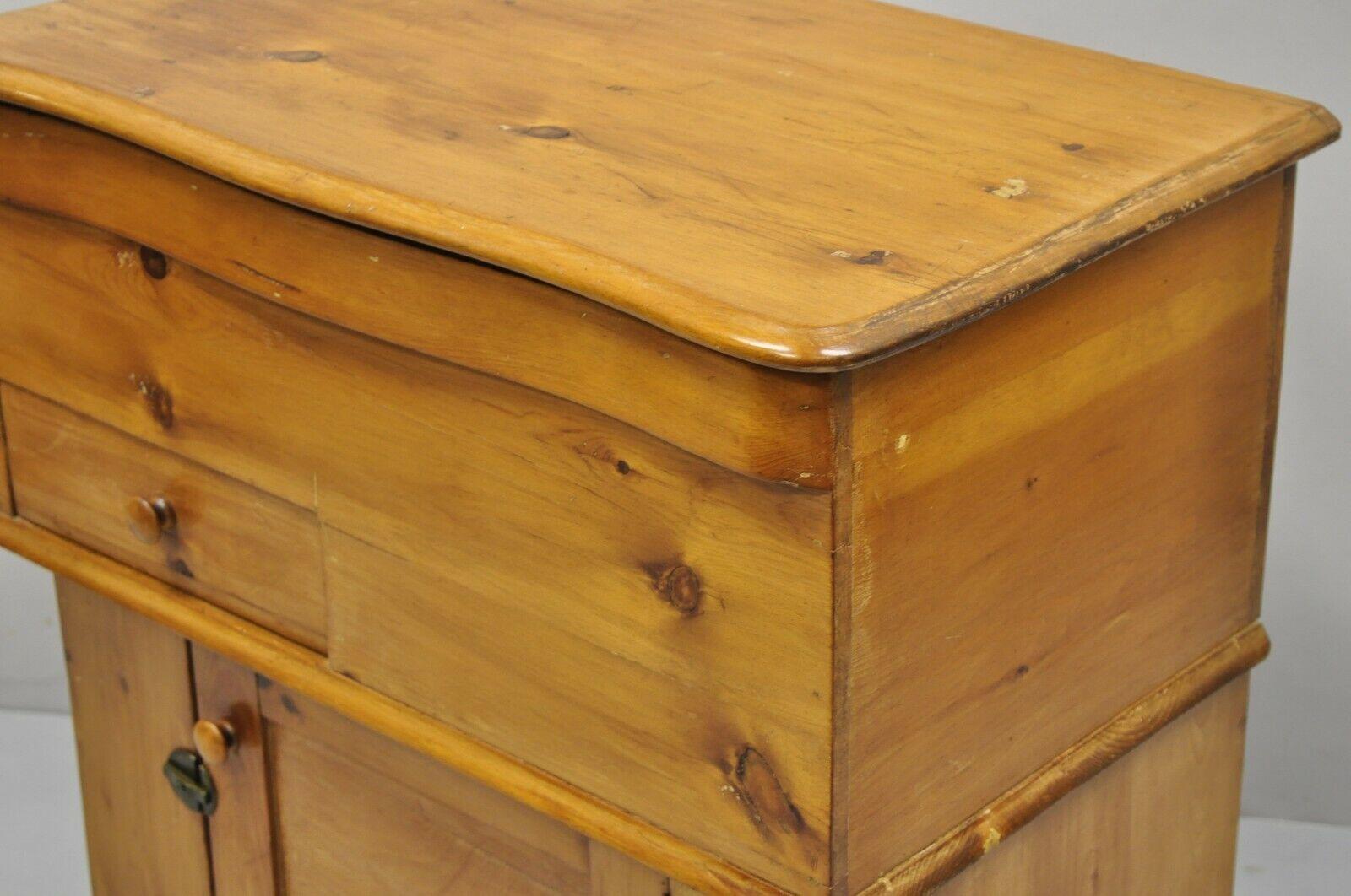 Antique 19th C. Primitive Pine Wood Lift Top Dry Sink Washstand Commode Cabinet For Sale 3