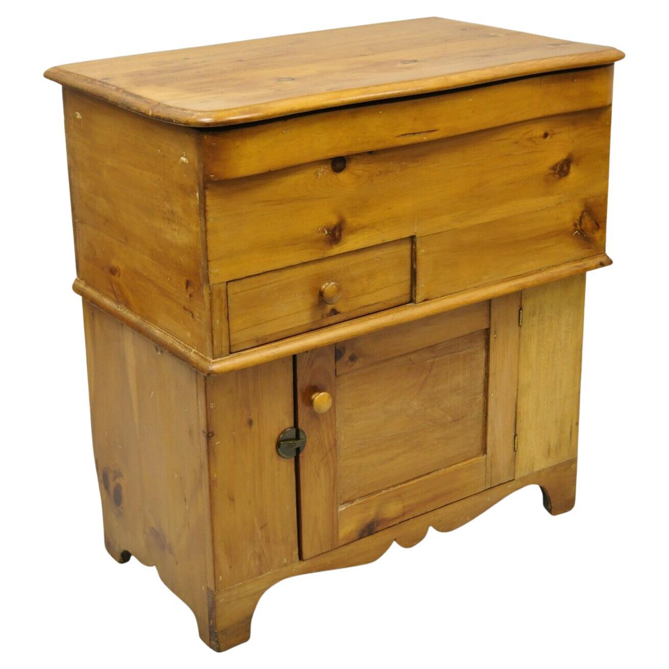 Antique 19th C. Primitive Pine Wood Lift Top Dry Sink Washstand Commode Cabinet For Sale