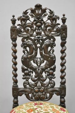 Antique 19th C. Renaissance Revival Carved Walnut Figural Throne Side Chair