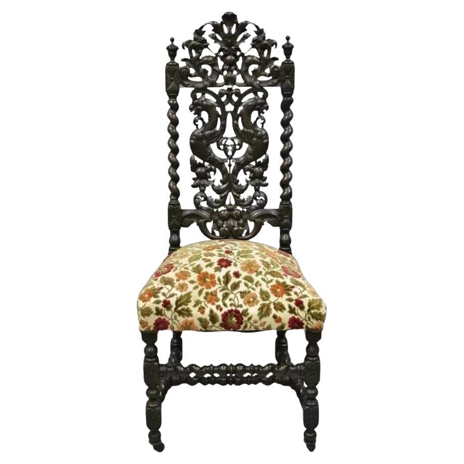 Antique 19th C. Renaissance Revival Carved Walnut Figural Throne Side Chair