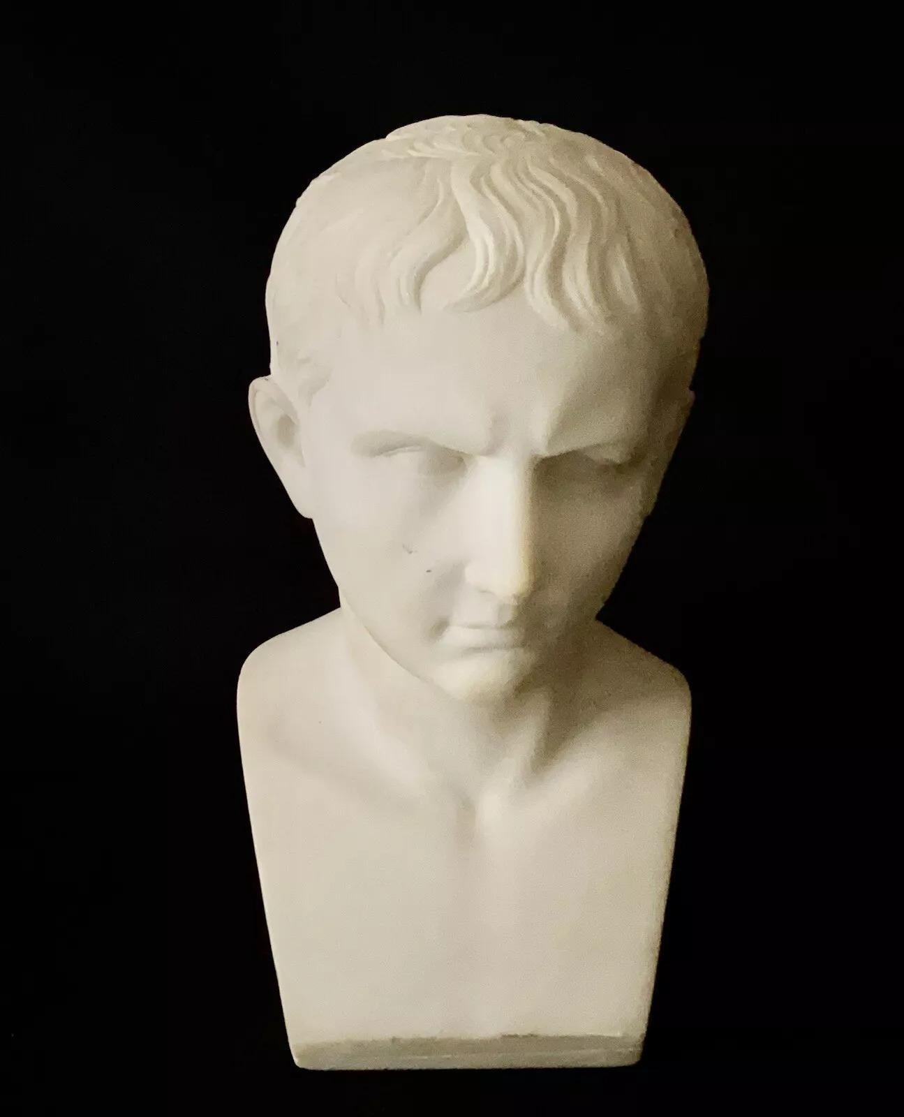 Antique 19th C Roman Emperor Augustus AVGVSTVS CAESAR Marble Bust For Sale 1