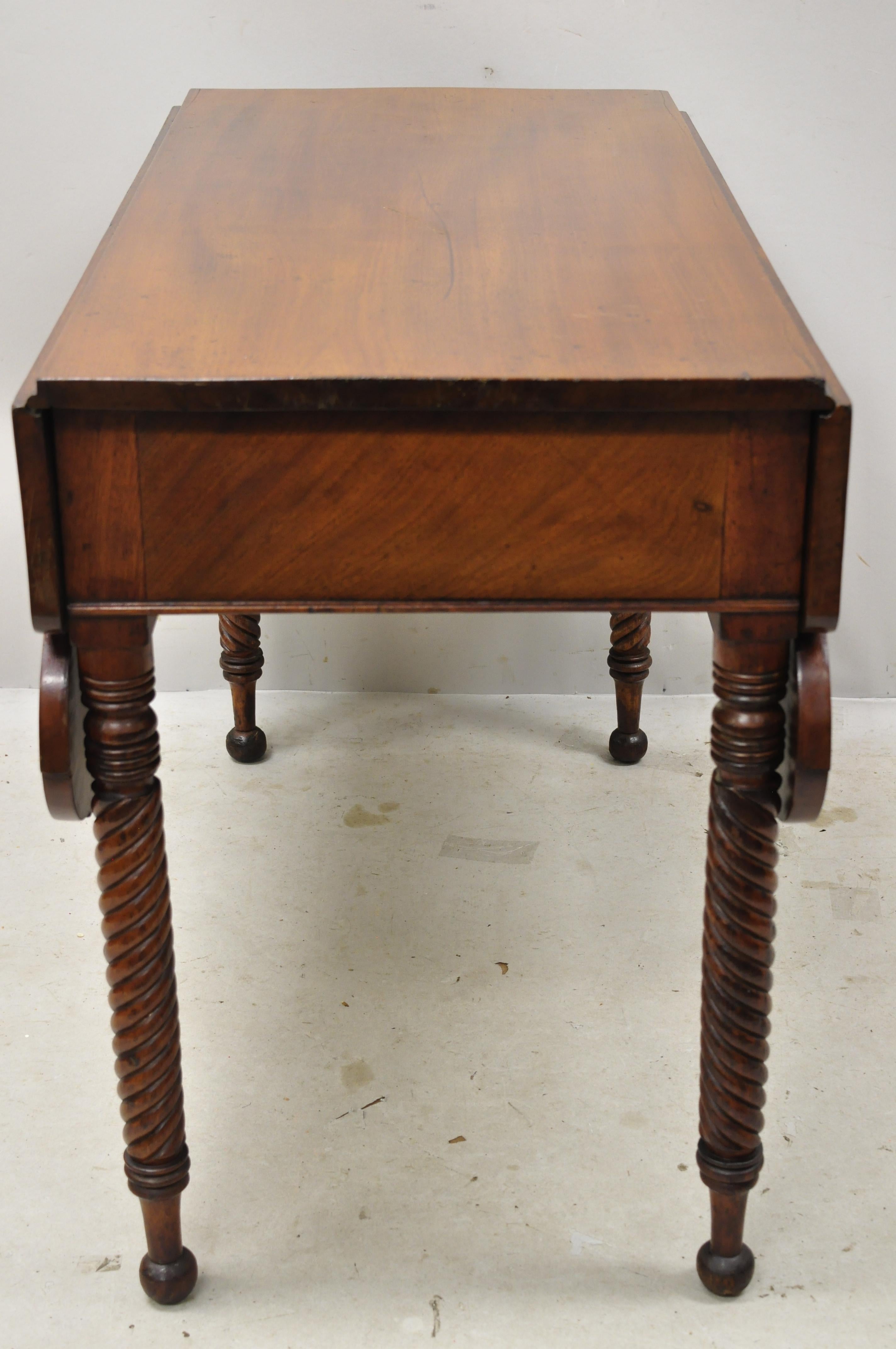 19th Century Scallop Carved Drop Leaf Mahogany Breakfast Dining Table 1-Drawer 6