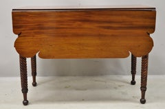 19th Century Scallop Carved Drop Leaf Mahogany Breakfast Dining Table 1-Drawer