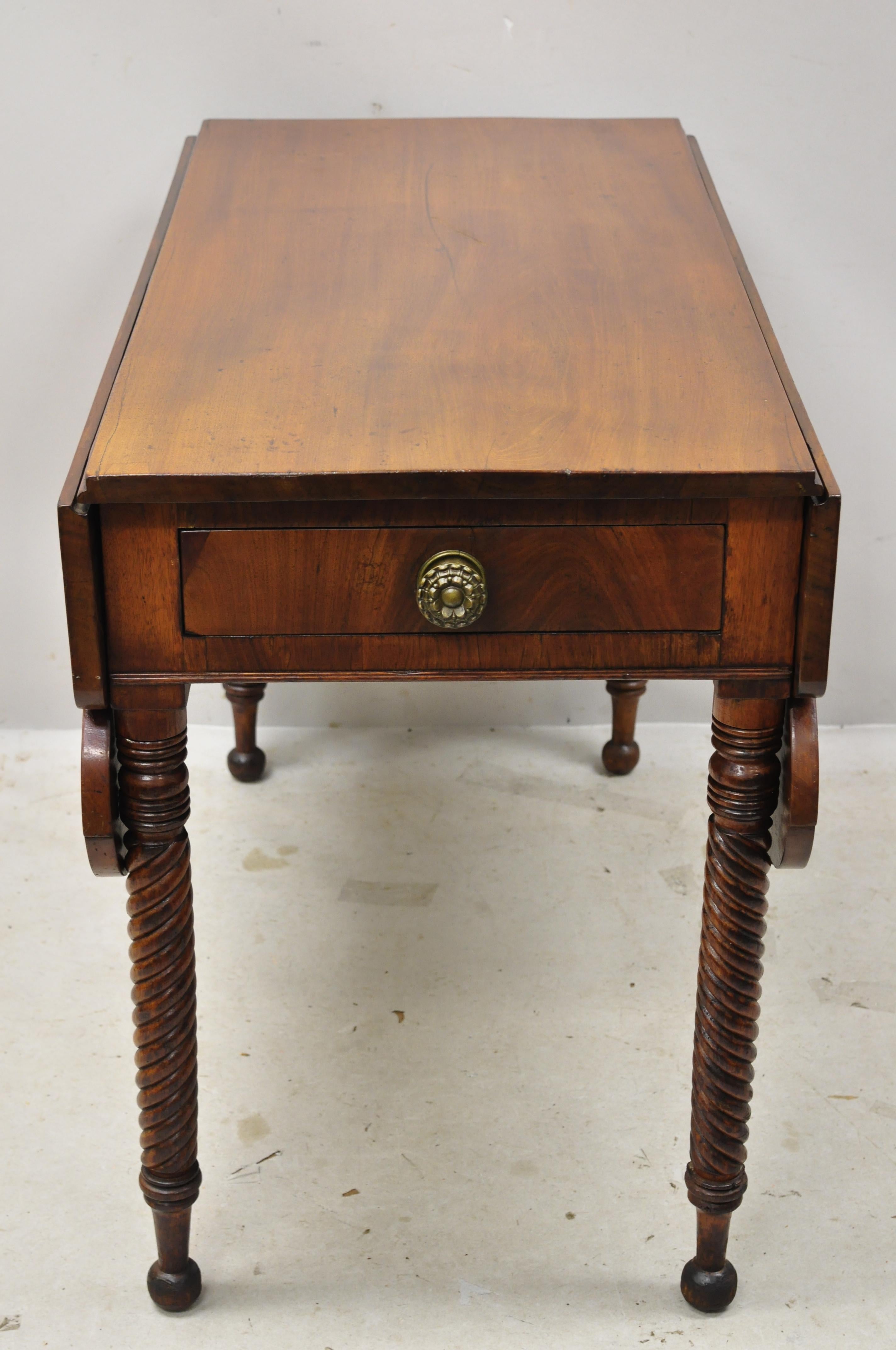 19th Century Scallop Carved Drop Leaf Mahogany Breakfast Dining Table 1-Drawer 3