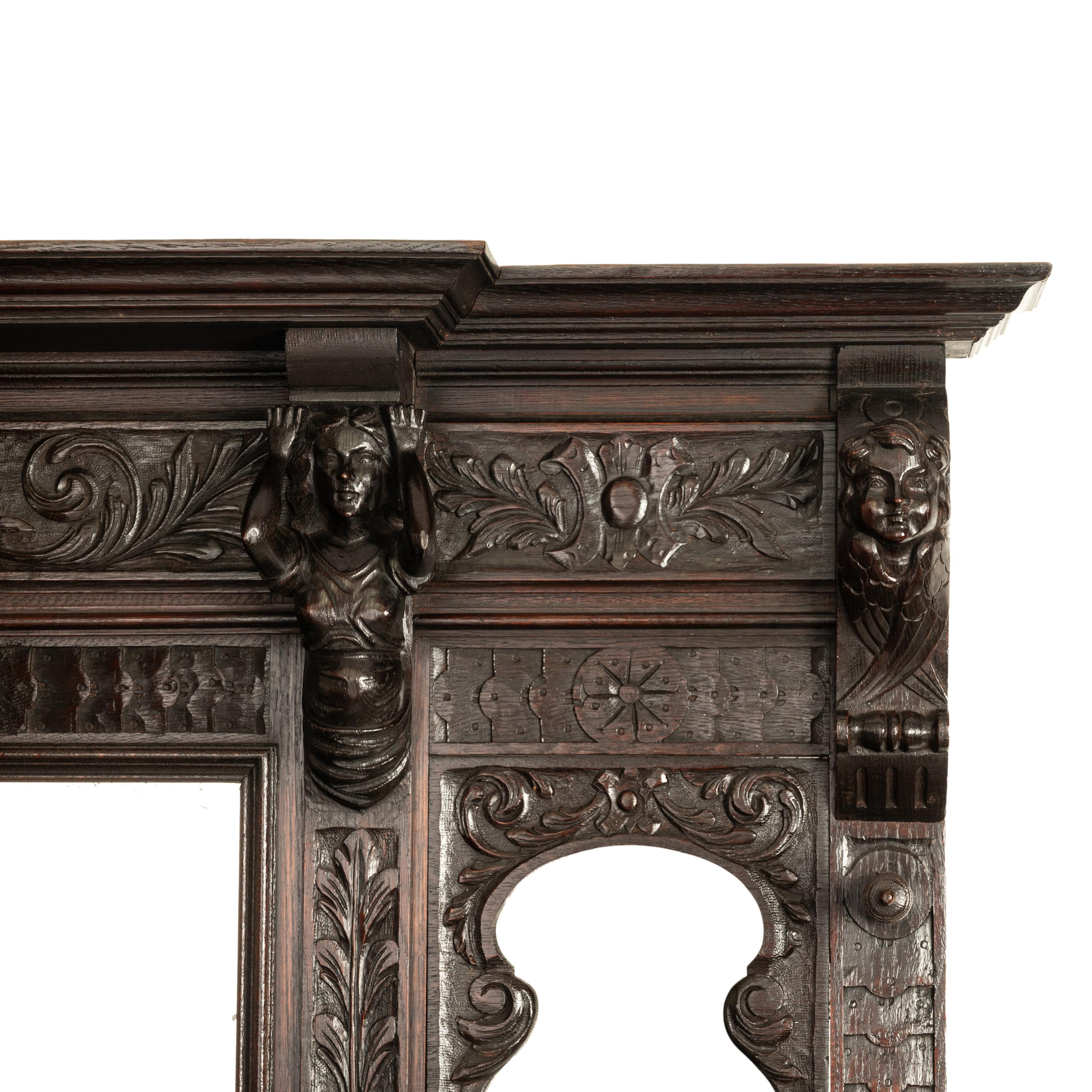 Antique 19th C Scottish Carved Oak Hall Cupboard Mirror Tree Lions Angels 1890 4