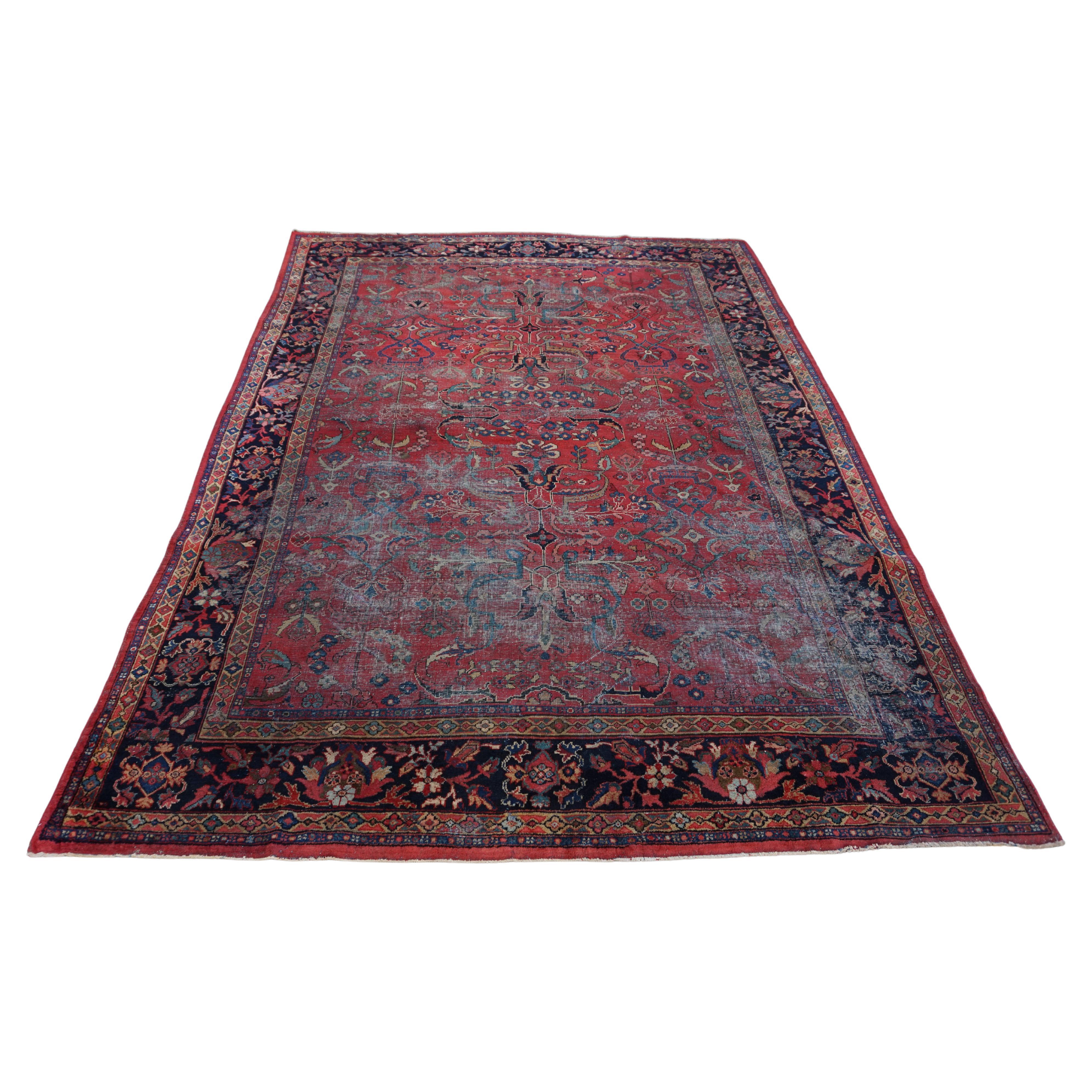 Antike 19. C. Semi Distressed Hand geknüpft Ziegler Mahal Agra Teppich Teppich (Heriz Serapi) im Angebot