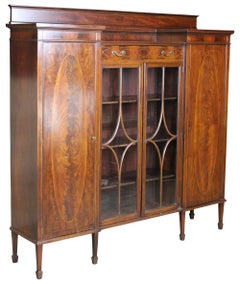 Antique Sheraton Crotch Mahogany Library Bookcase Curio Display Cabinet