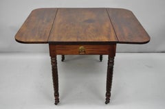 Antique 19th C. Sheraton Mahogany Turn Carved Spiral Leg Drop Leaf Dining Table