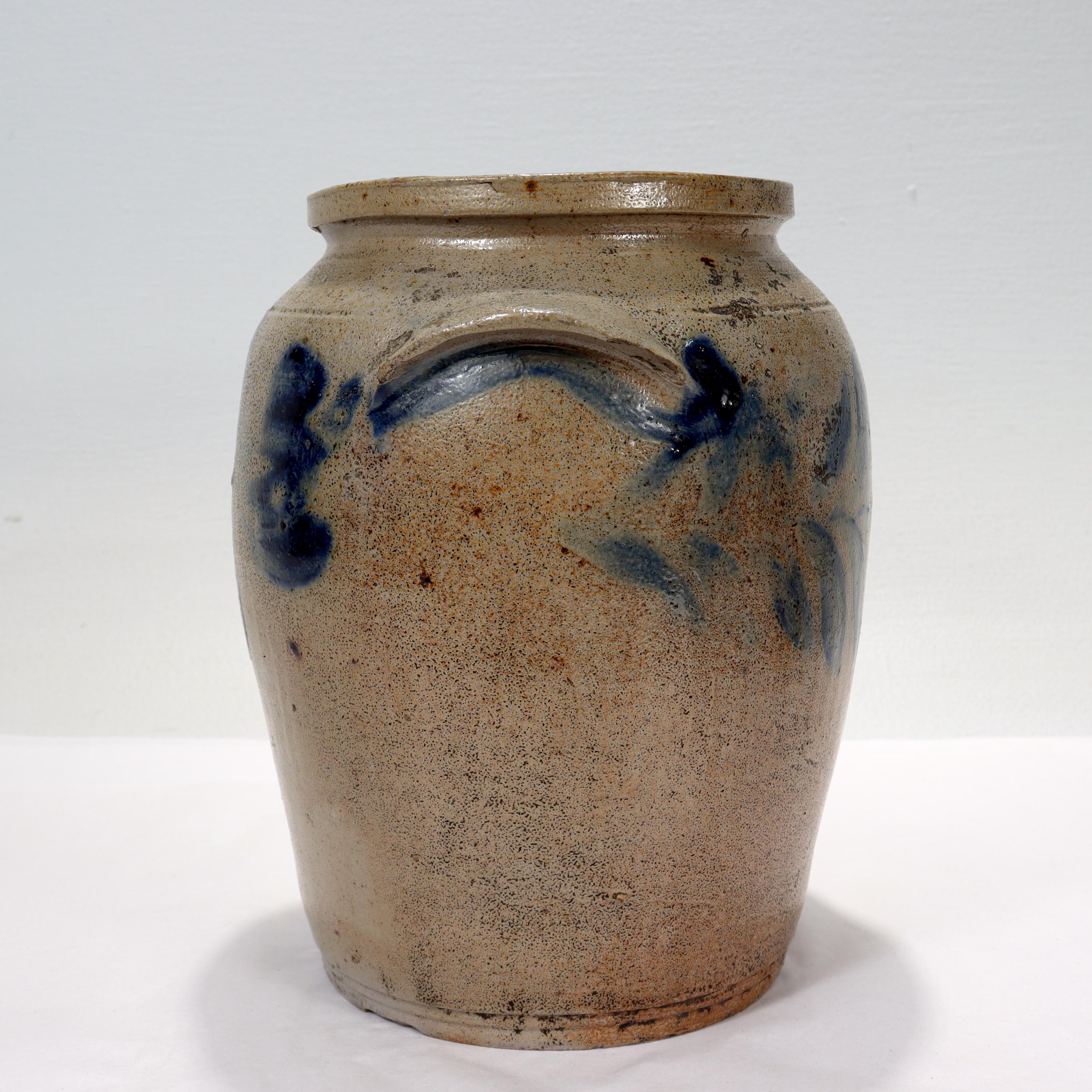American Antique 19th C. Southern 'Maryland' Blue Decorated Salt Glaze Stoneware Crock