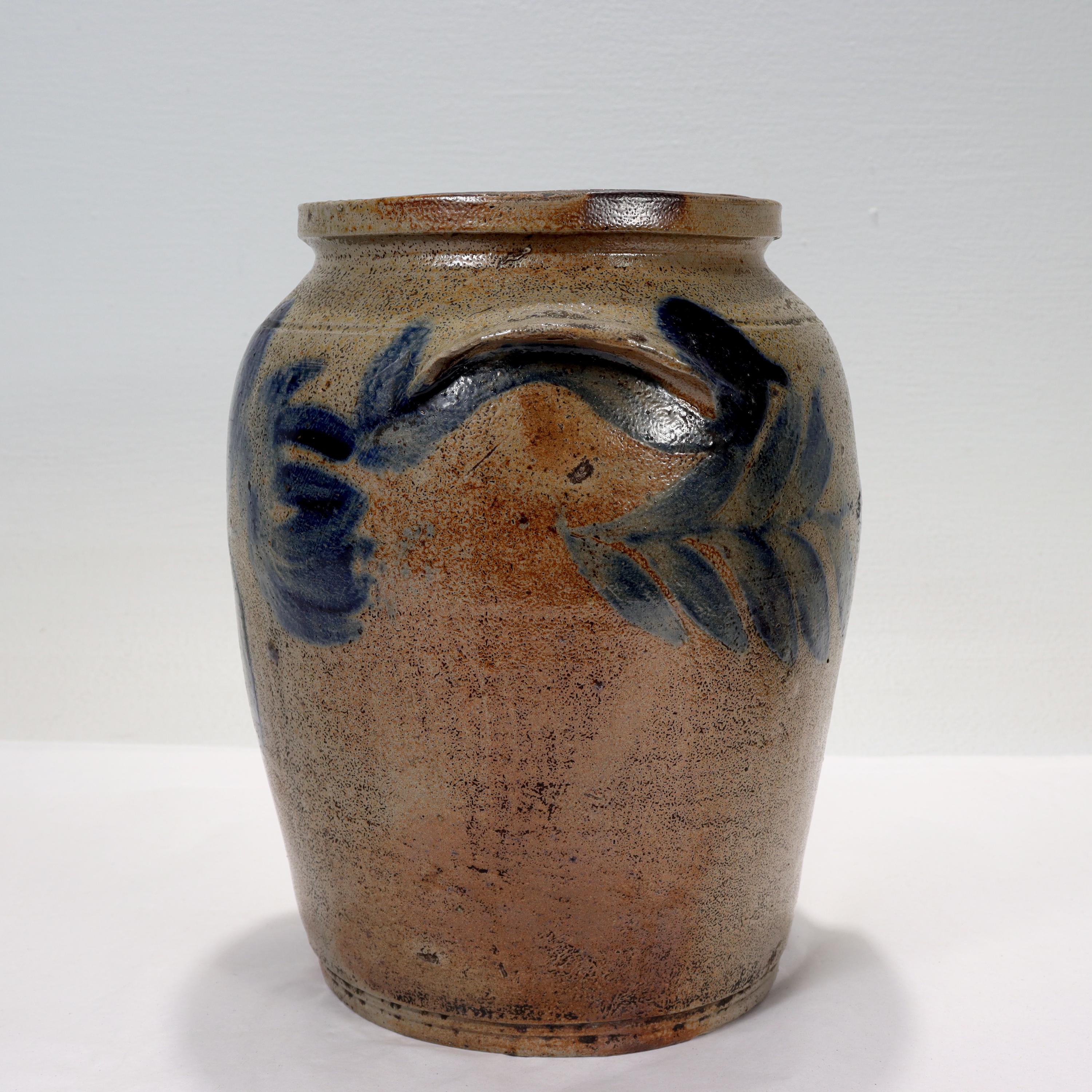 Antique 19th C. Southern 'Maryland' Blue Decorated Salt Glaze Stoneware Crock In Good Condition In Philadelphia, PA