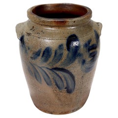 Antique 19th C. Southern 'Maryland' Blue Decorated Salt Glaze Stoneware Crock