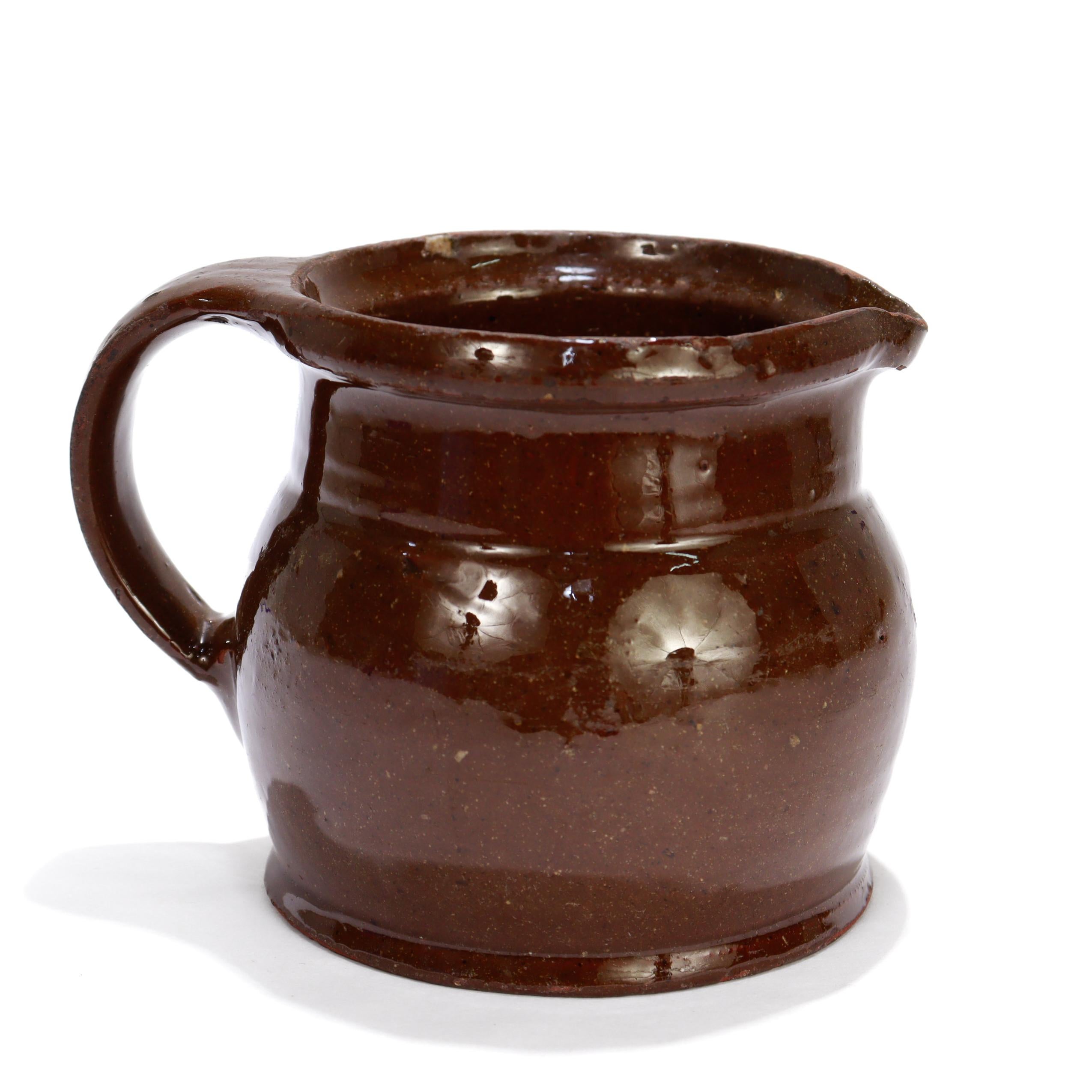 American Antique 19th C. Southern / Mid-Atlantic Redware Cream or Milk Pitcher For Sale