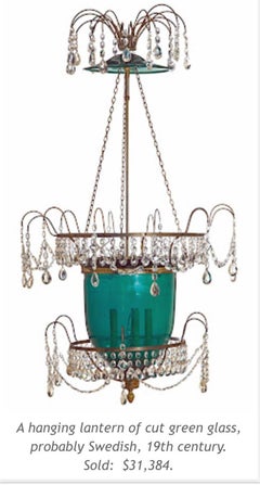 Antique 19th C Swedish Amethyst Crystal Bell Form Chandelier