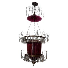 Antique 19th C Swedish Amethyst Crystal Bell Form Chandelier