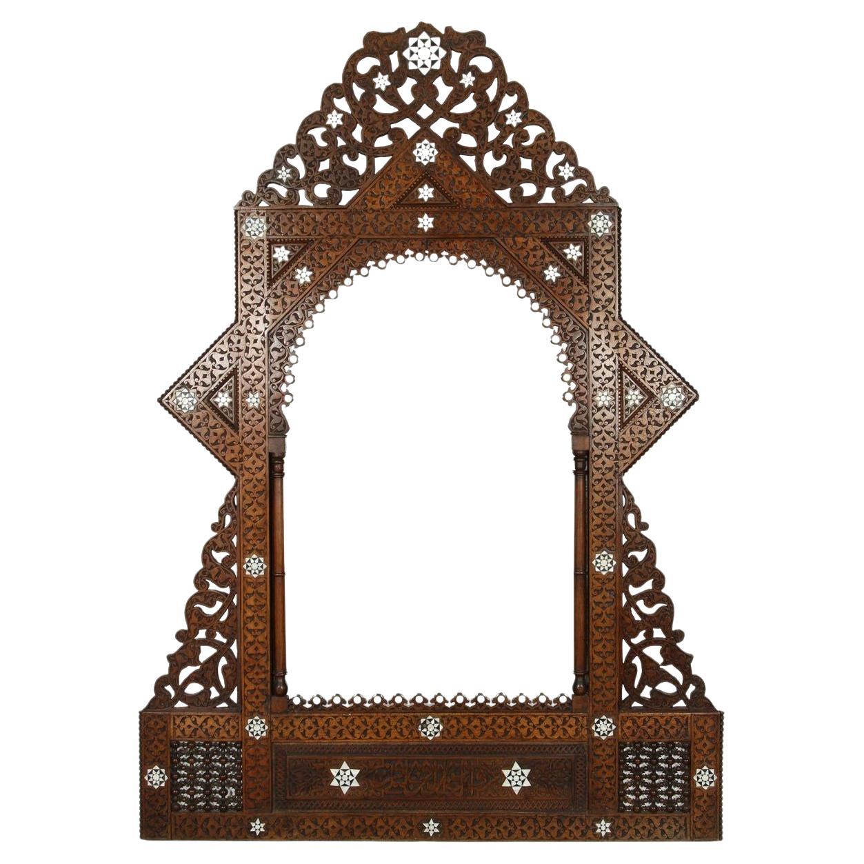 Antique 19th c. Syrian Damascus mirror with mother of pearl