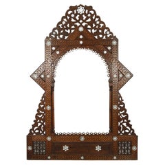 Antique 19th c. Syrian Damascus mirror with mother of pearl