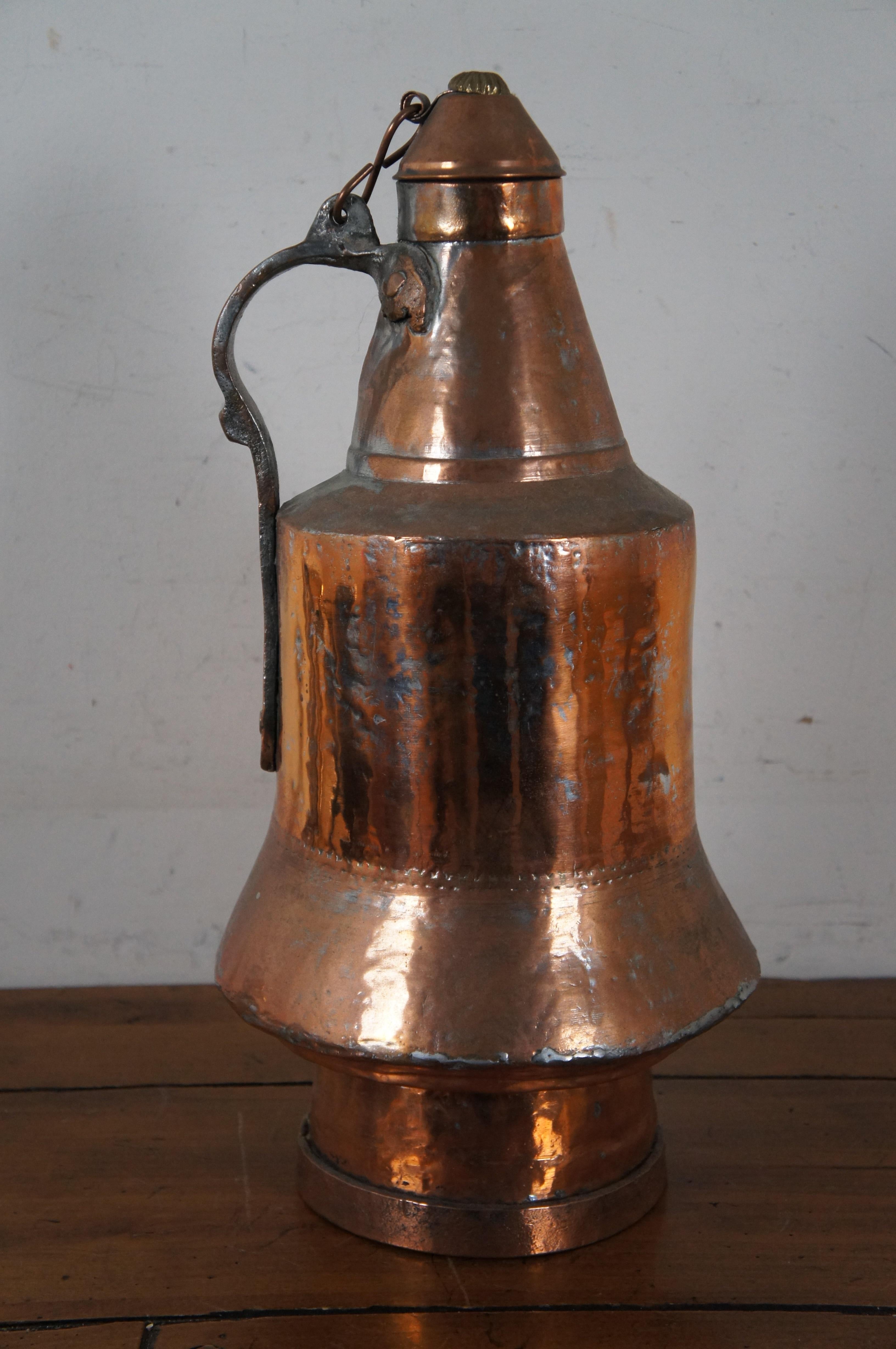 Antique 19th C. Turkish Dovetailed Copper Lidded Jug Wine Milk Water Pitcher 19