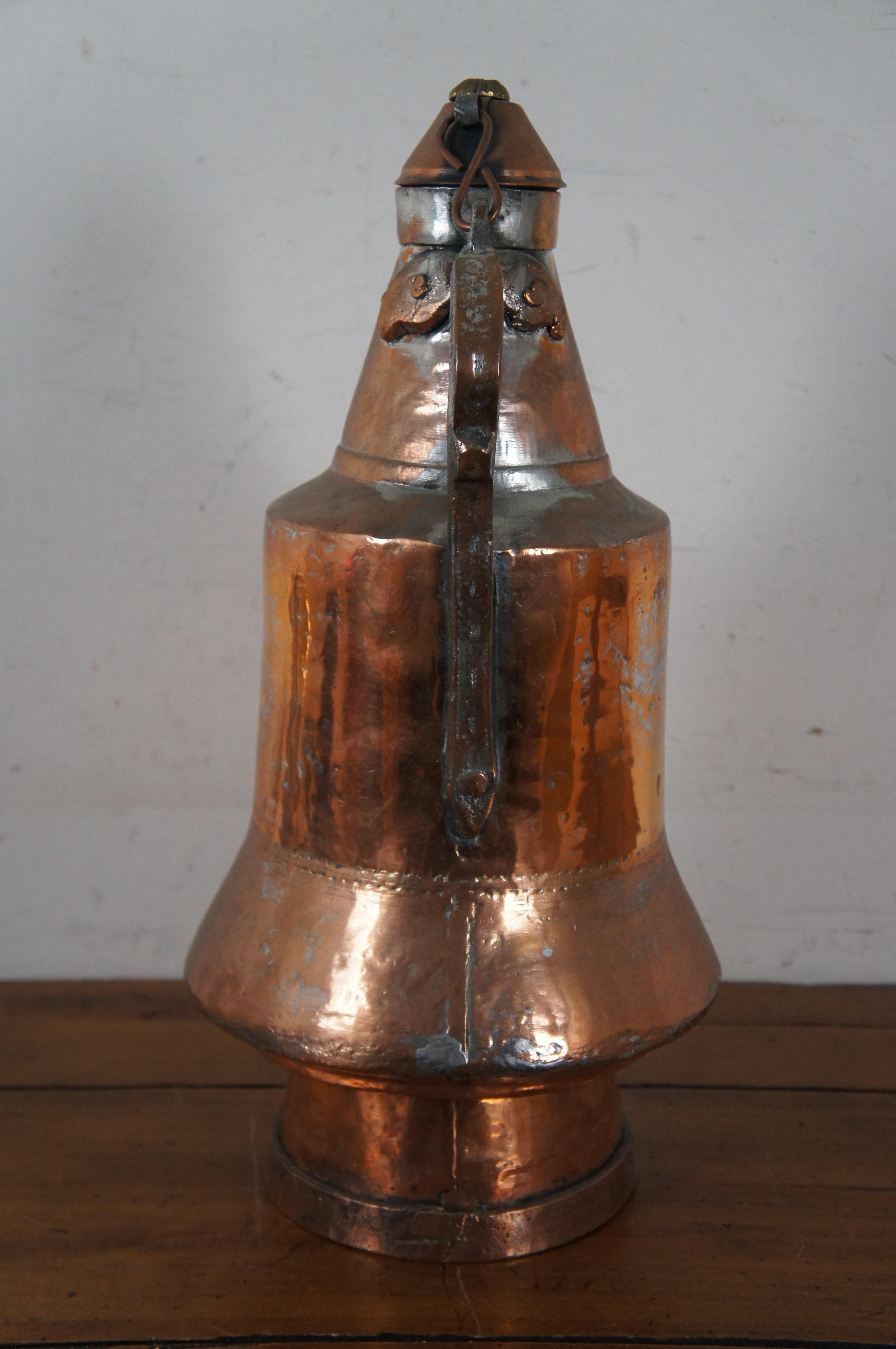 19th Century Antique 19th C. Turkish Dovetailed Copper Lidded Jug Wine Milk Water Pitcher 19