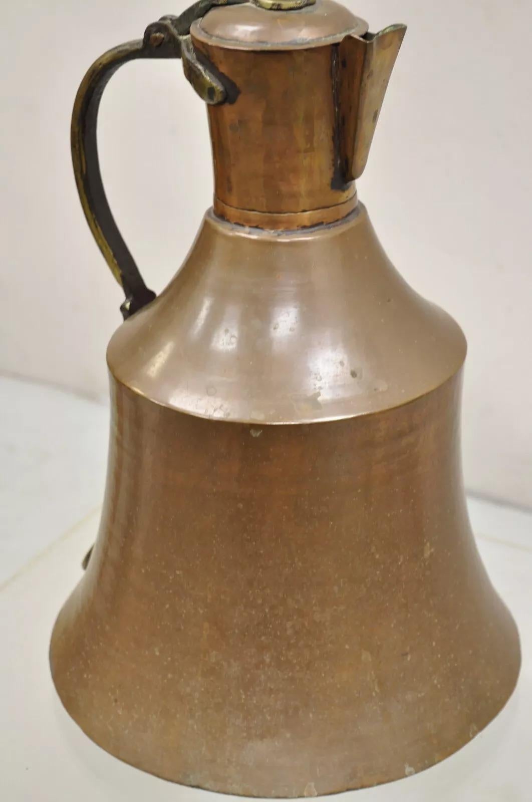 Antique 19th C. Turkish Primitive Hand Hammered Copper Lidded Pitcher Pot Large For Sale 1