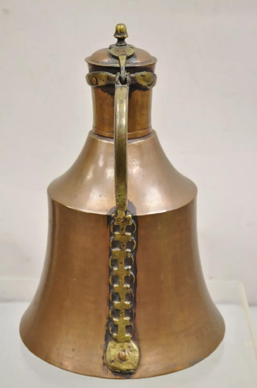 Antique 19th C. Turkish Primitive Hand Hammered Copper Lidded Pitcher Pot Large For Sale 4