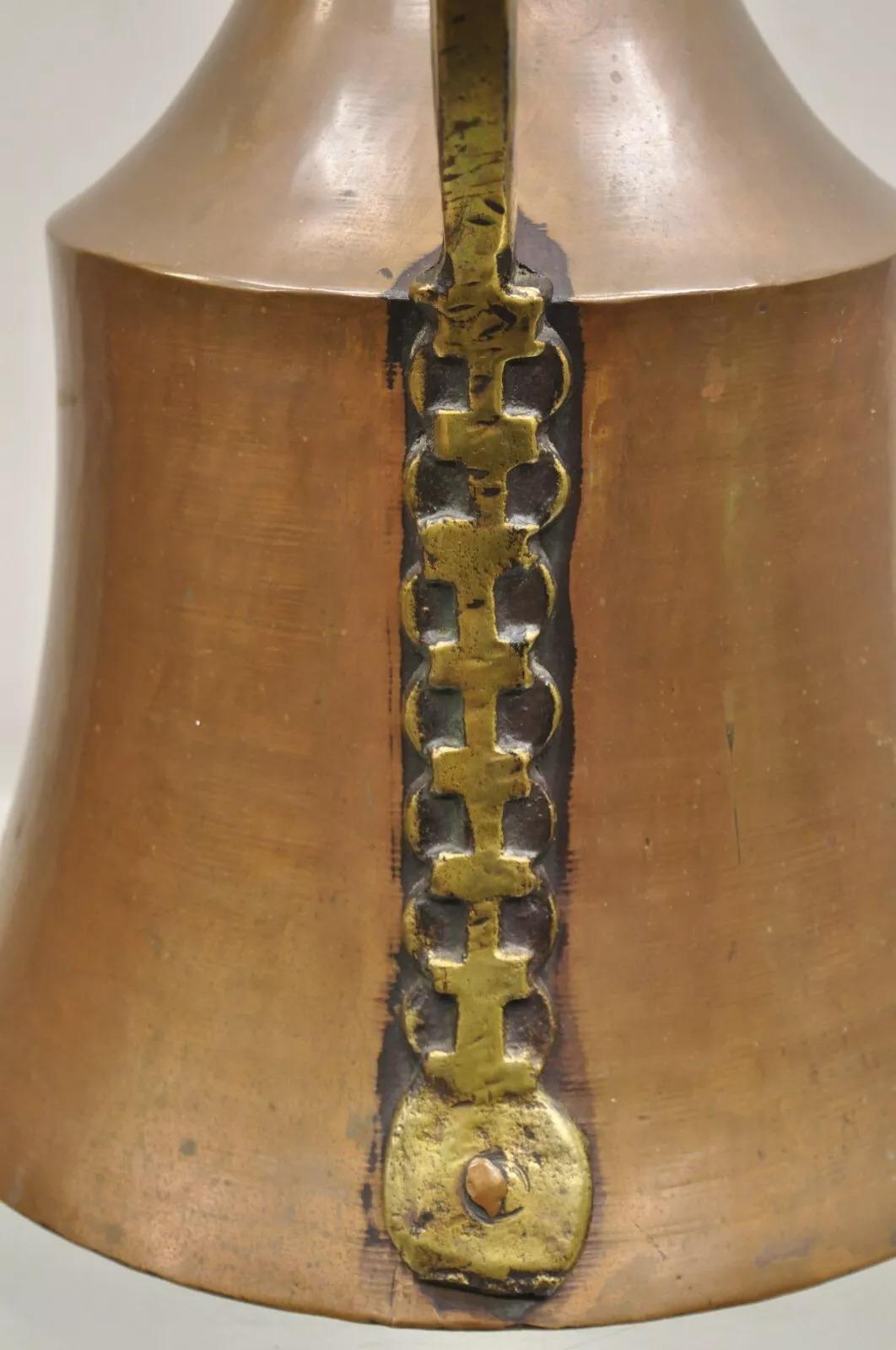 Antique 19th C. Turkish Primitive Hand Hammered Copper Lidded Pitcher Pot Large For Sale 5