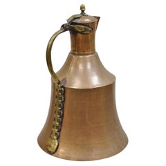 Antique 19th C. Turkish Primitive Hand Hammered Copper Lidded Pitcher Pot Large
