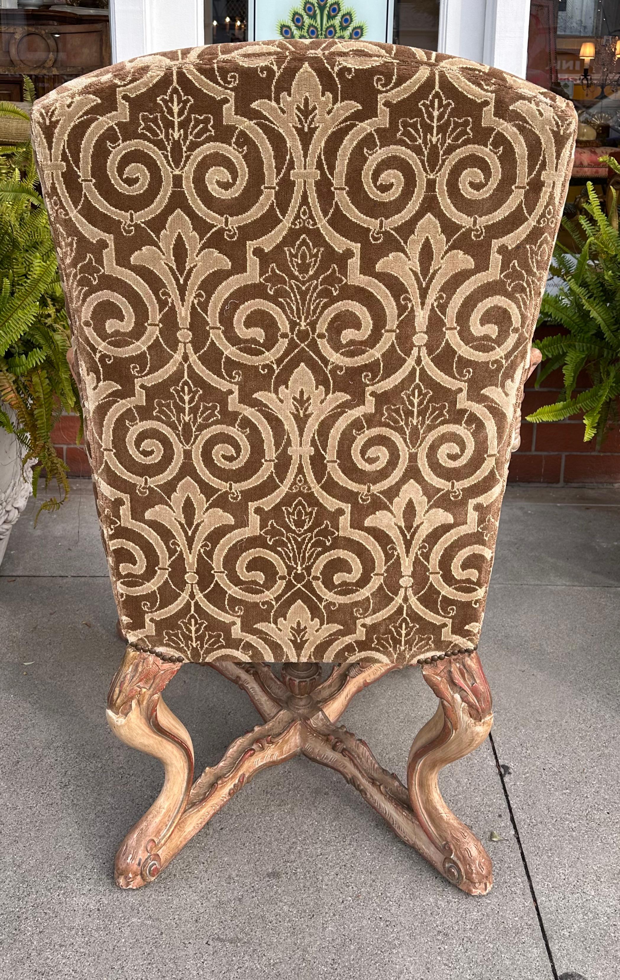 19th Century Antique 19th C Venetian Baroque Carved Arm Throne Chair After Andrea Brustolon For Sale