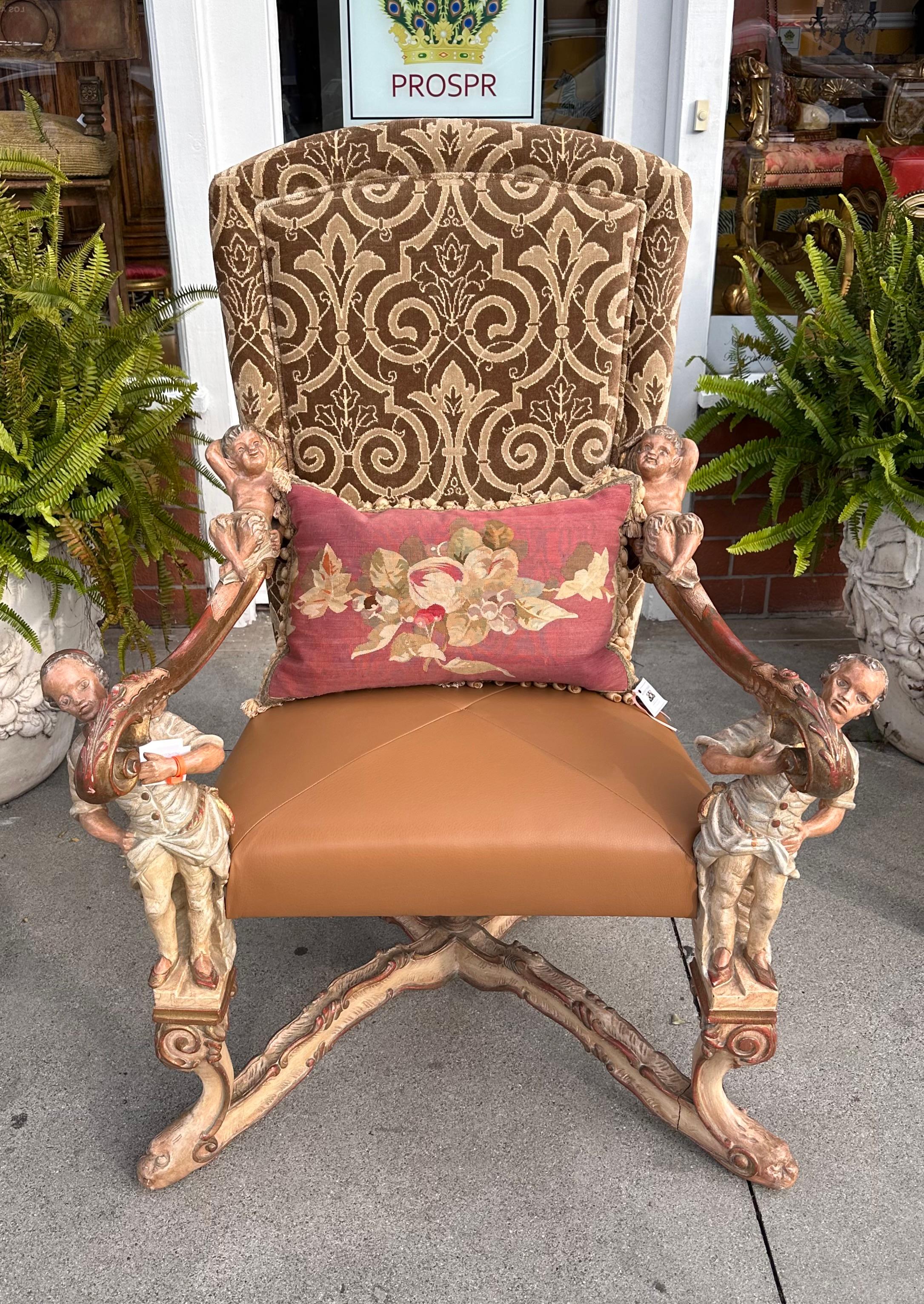 Antique 19th C Venetian Baroque Carved Arm Throne Chair After Andrea Brustolon For Sale 3