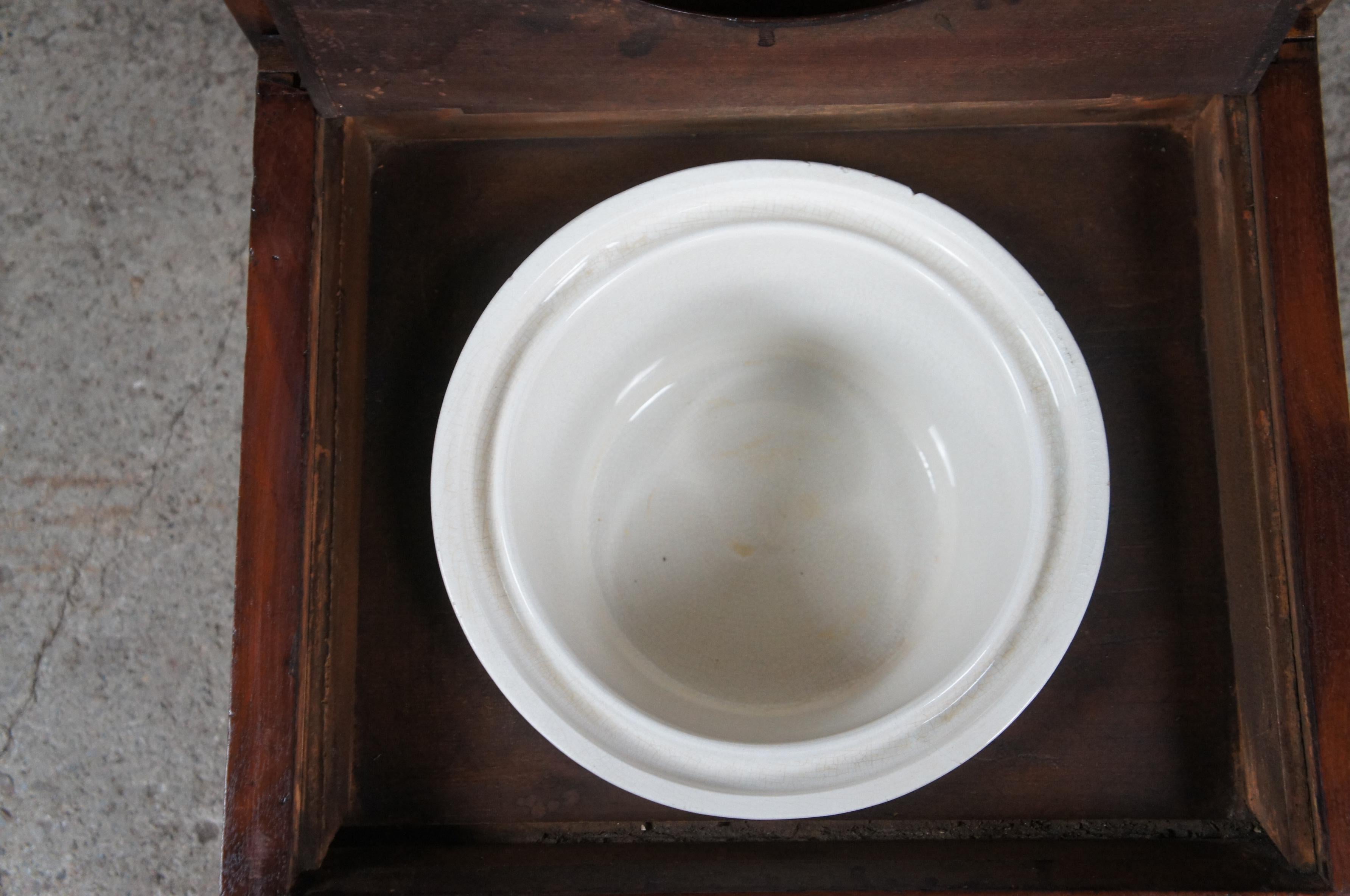 Porcelain Antique 19th C. Victorian Crotch Mahogany Chamber Pot Commode Toilet Step Stool