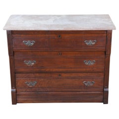 Antiquity 19th C Victorian Eastlake Walnut Marble 3 Drawer Chest Dresser Washstand
