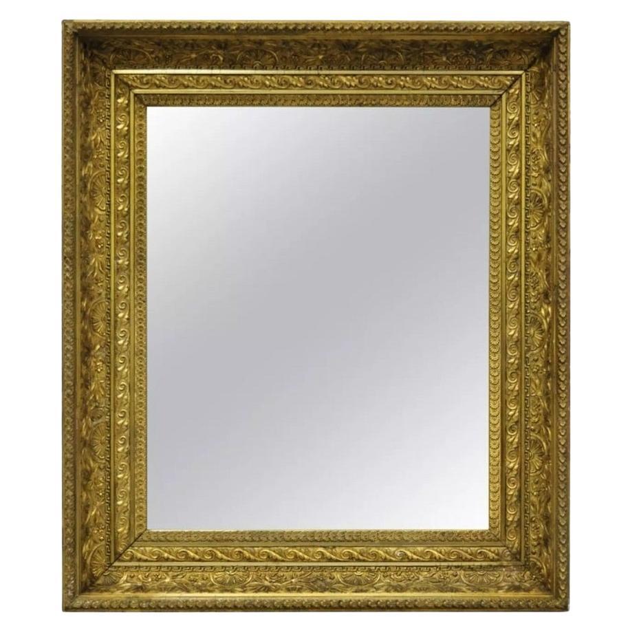 Antique 19th C Victorian Gold Giltwood & Gesso Foliate Design Wall Mirror (A)