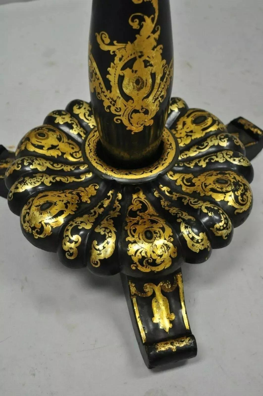 Inconnu Antique A.Mach I.C. Victorian Papier Mache Mother of Pearl Inlay Pedestal Side Table en vente