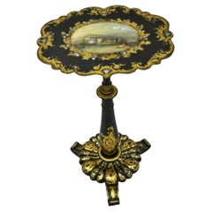 Antique 19th C. Victorian Papier Mache Mother of Pearl Inlay Pedestal Side Table
