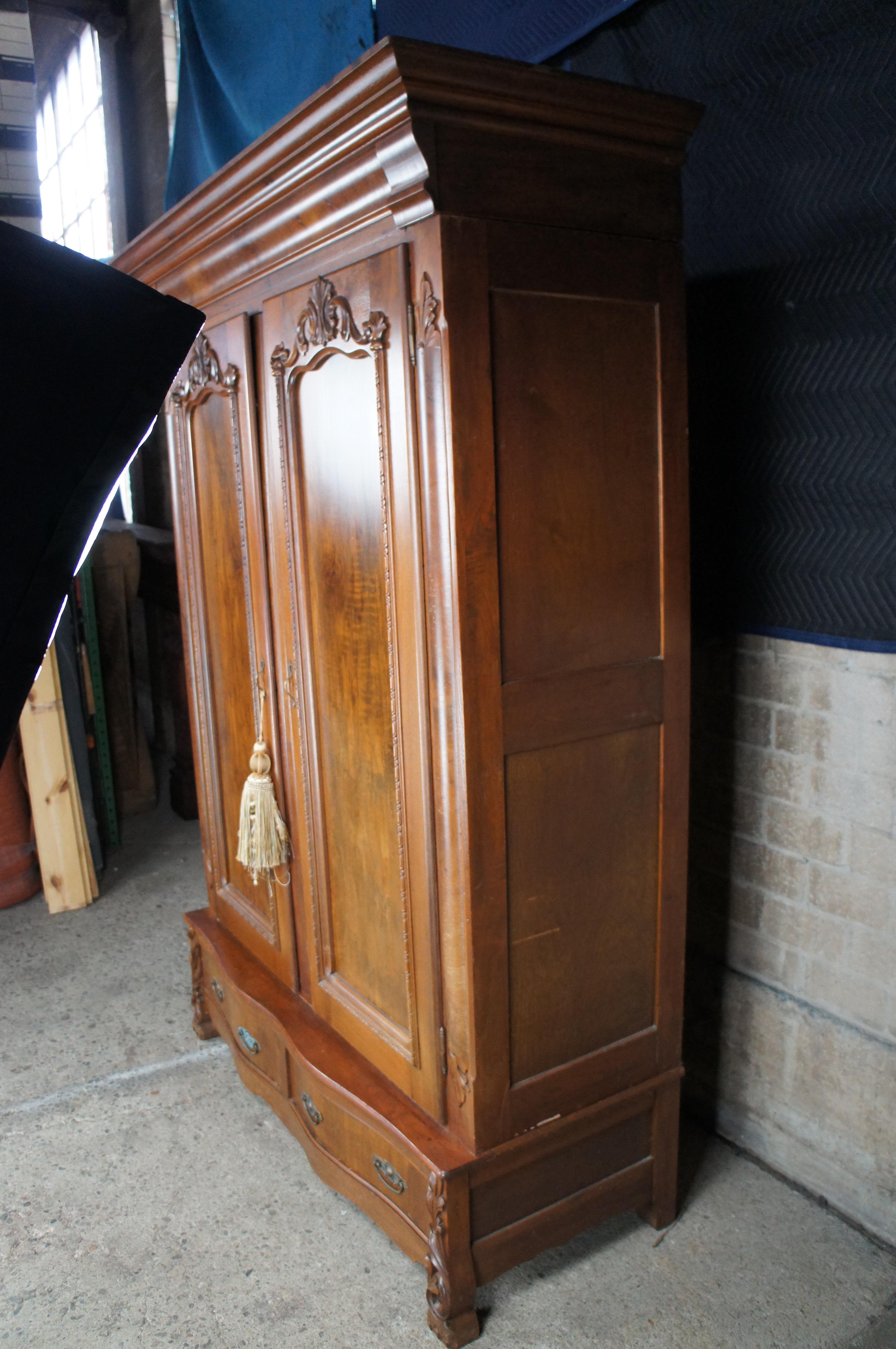 Antique 19th C. Victorian Serpentine Walnut Burl Knockdown Armoire Wardrobe 7